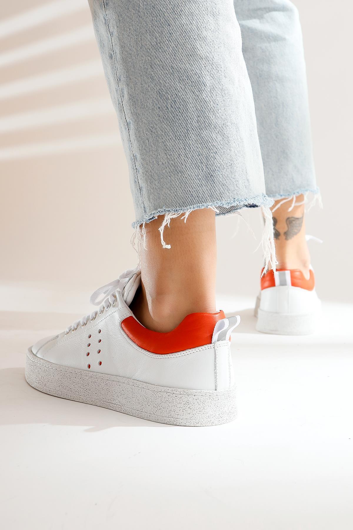 Hakiki Deri Beyaz Kadın Sneakers Spor Kadın Ayakkabı