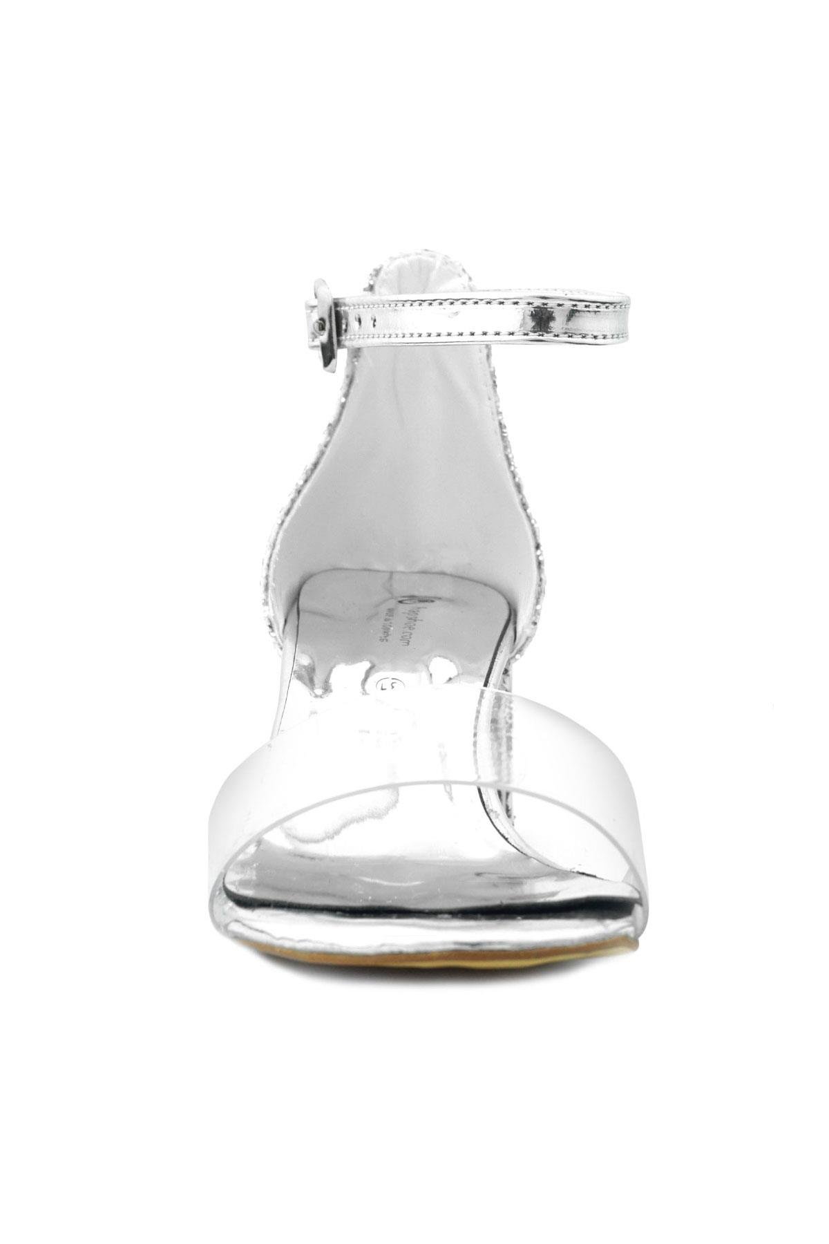 Luisa Gümüş Şeffaf Tek Bantlı Kız Çocuk Abiye Ayakkabı B608-G.36