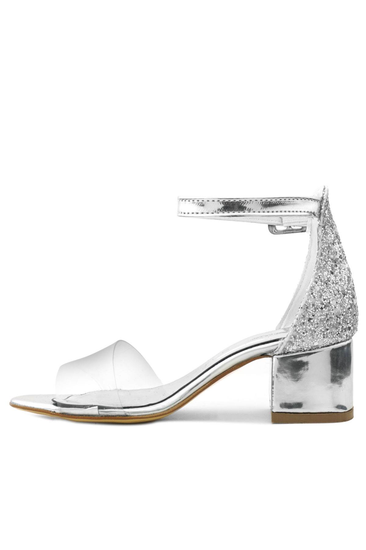 Luisa Gümüş Şeffaf Tek Bantlı Kız Çocuk Abiye Ayakkabı B608-G.36