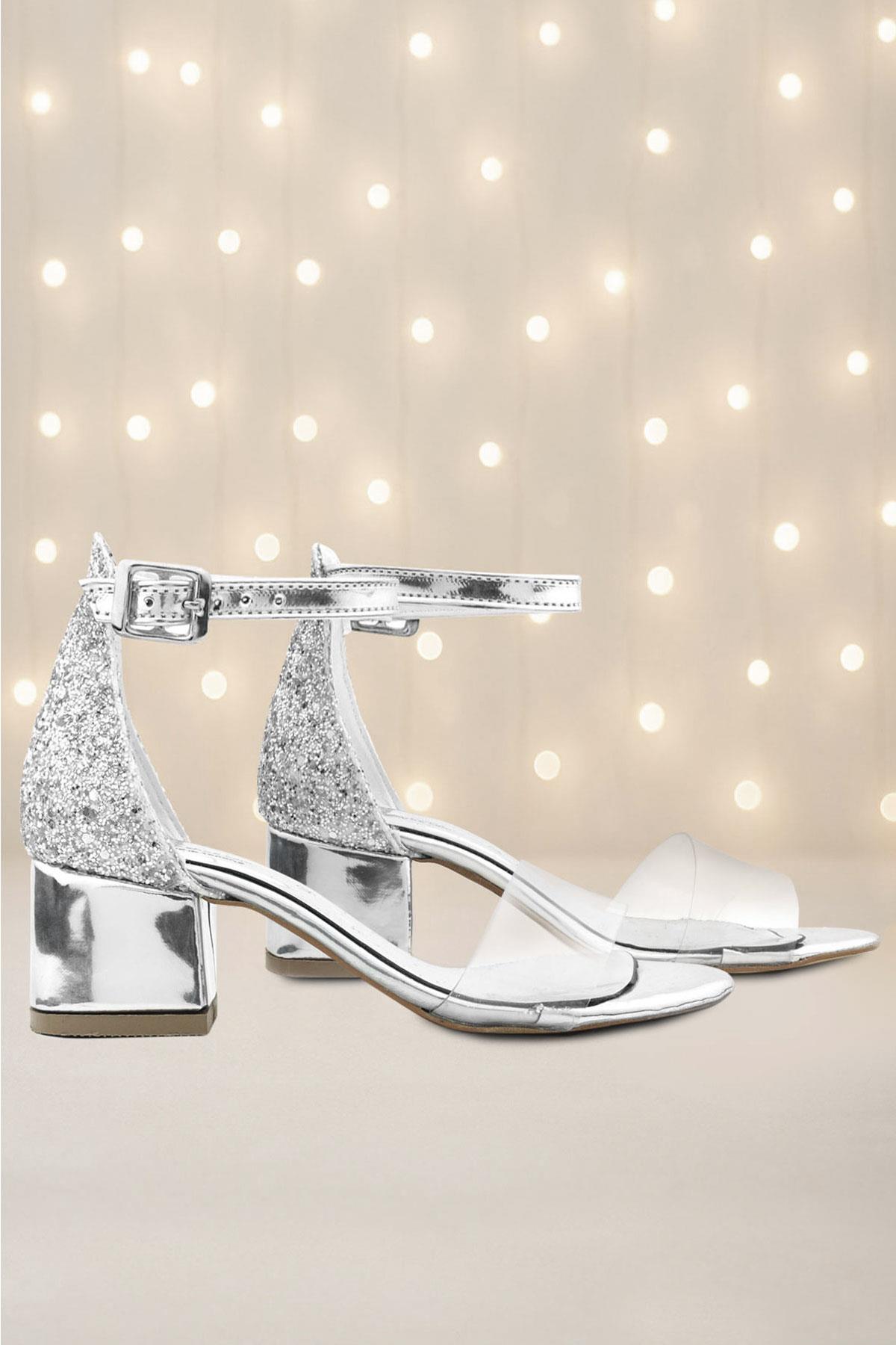 Luisa Gümüş Şeffaf Tek Bantlı Kız Çocuk Abiye Ayakkabı B608-G.36