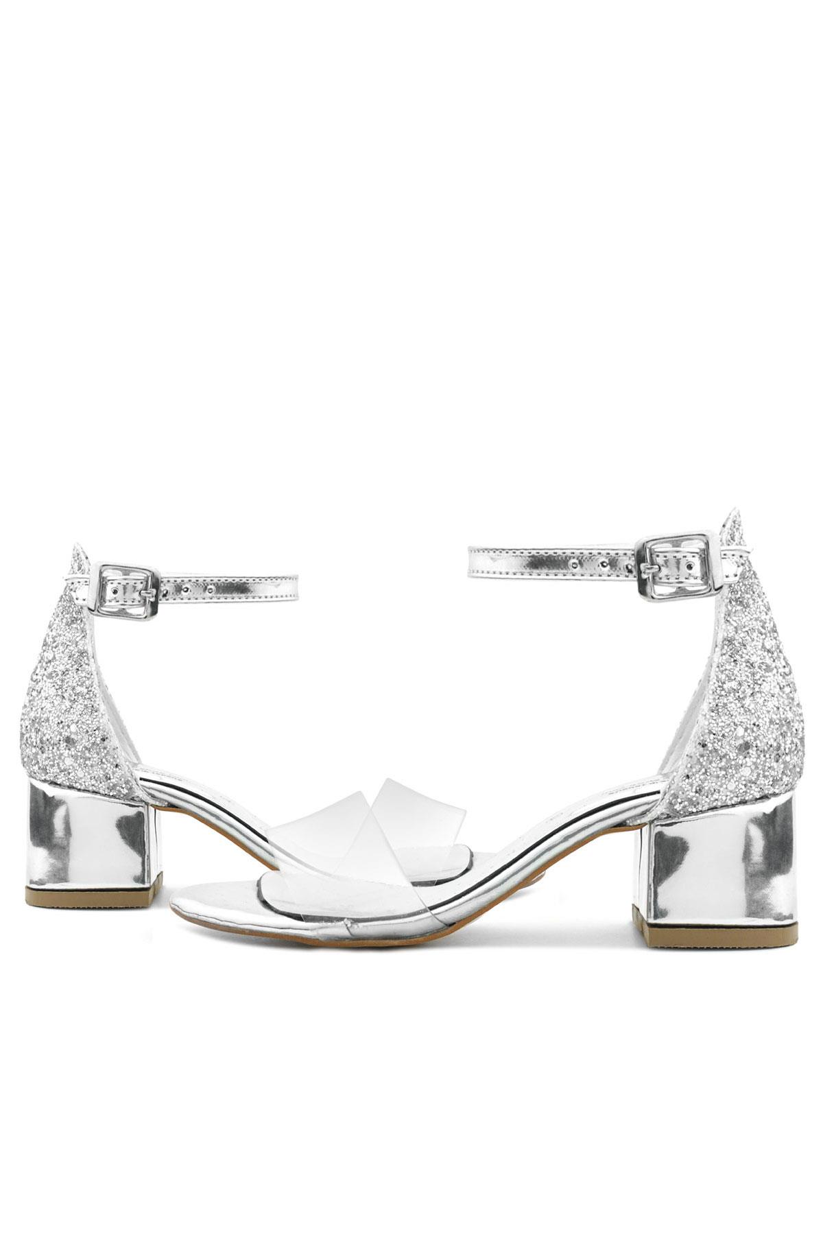 Luisa Gümüş Şeffaf Tek Bantlı Kız Çocuk Abiye Ayakkabı B608-G.36