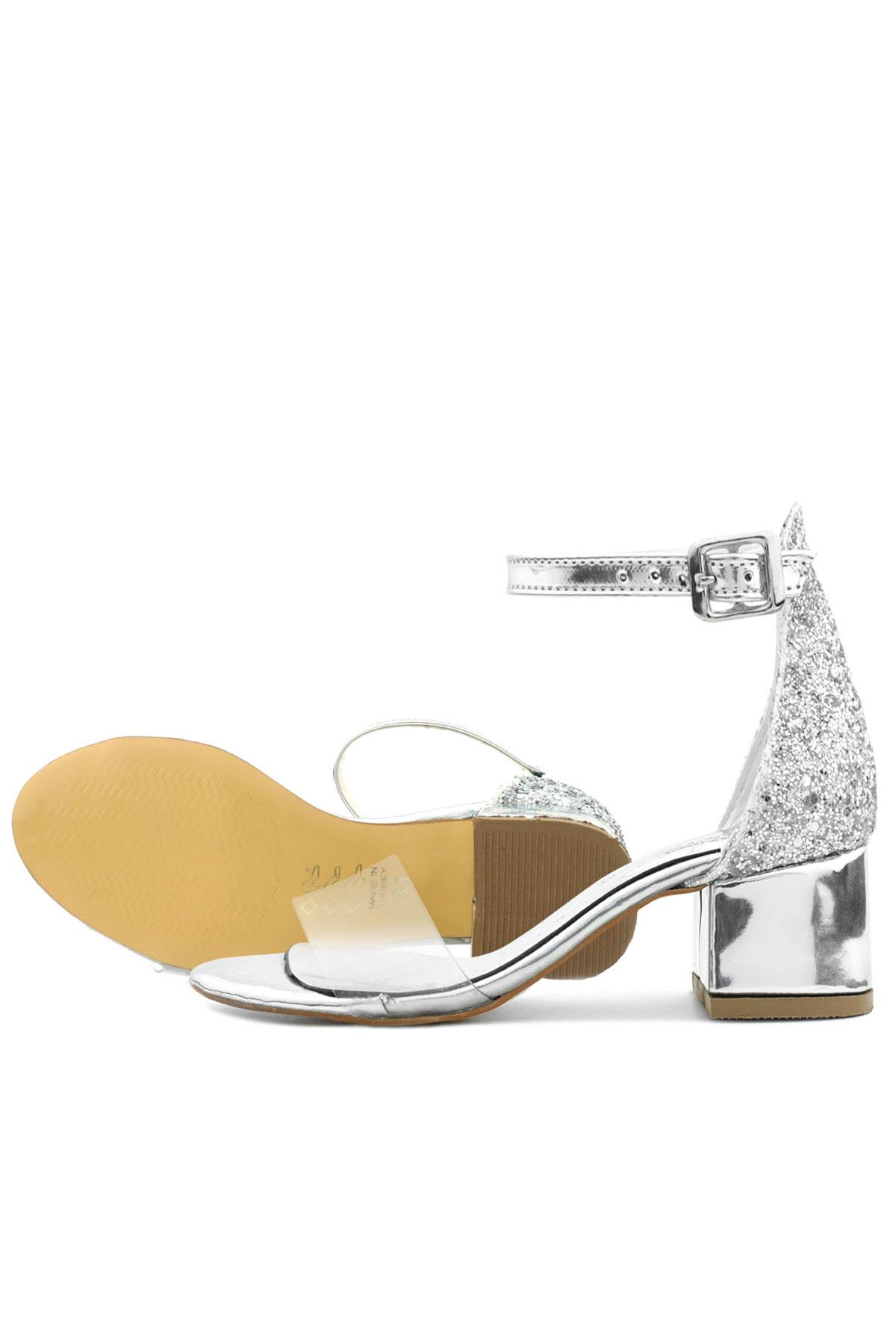 Luisa Gümüş Şeffaf Tek Bantlı Kız Çocuk Abiye Ayakkabı B608-G.36