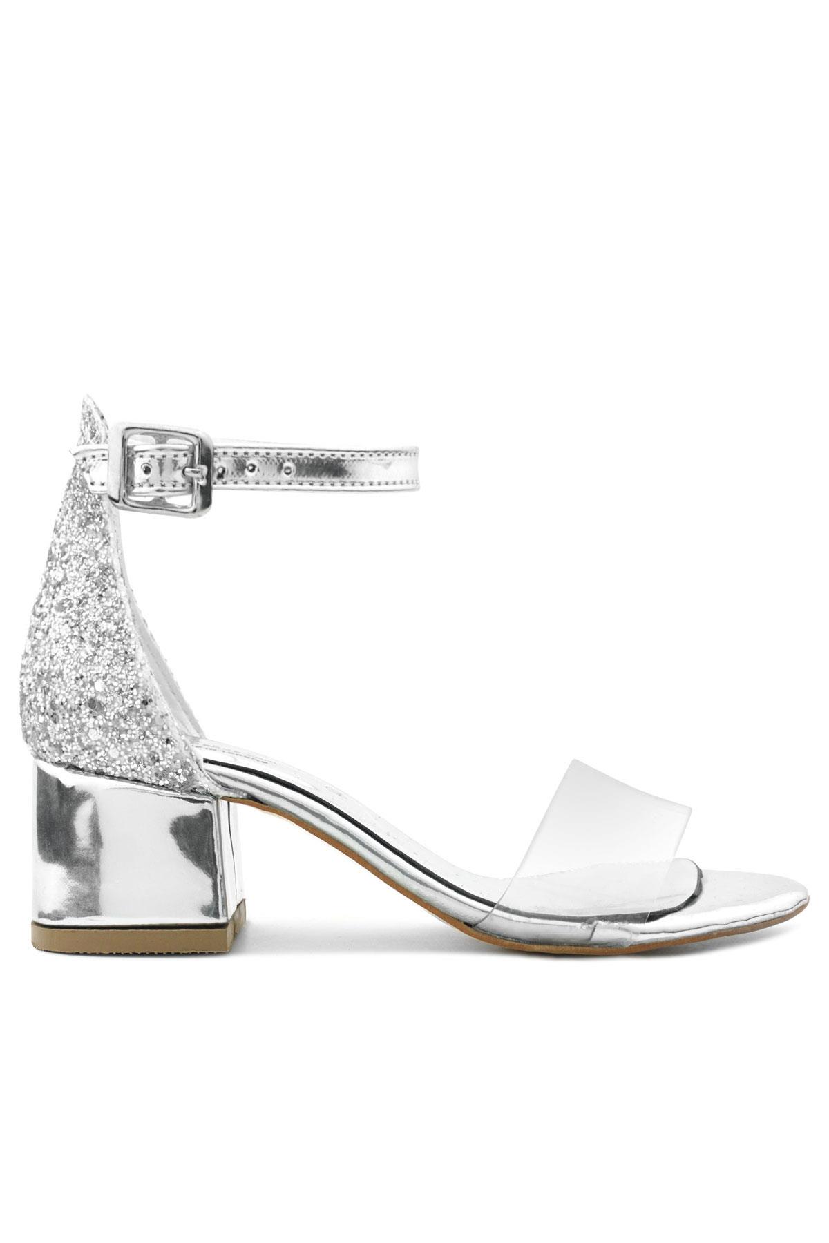 Luisa Gümüş Şeffaf Tek Bantlı Kız Çocuk Abiye Ayakkabı B608-G.36