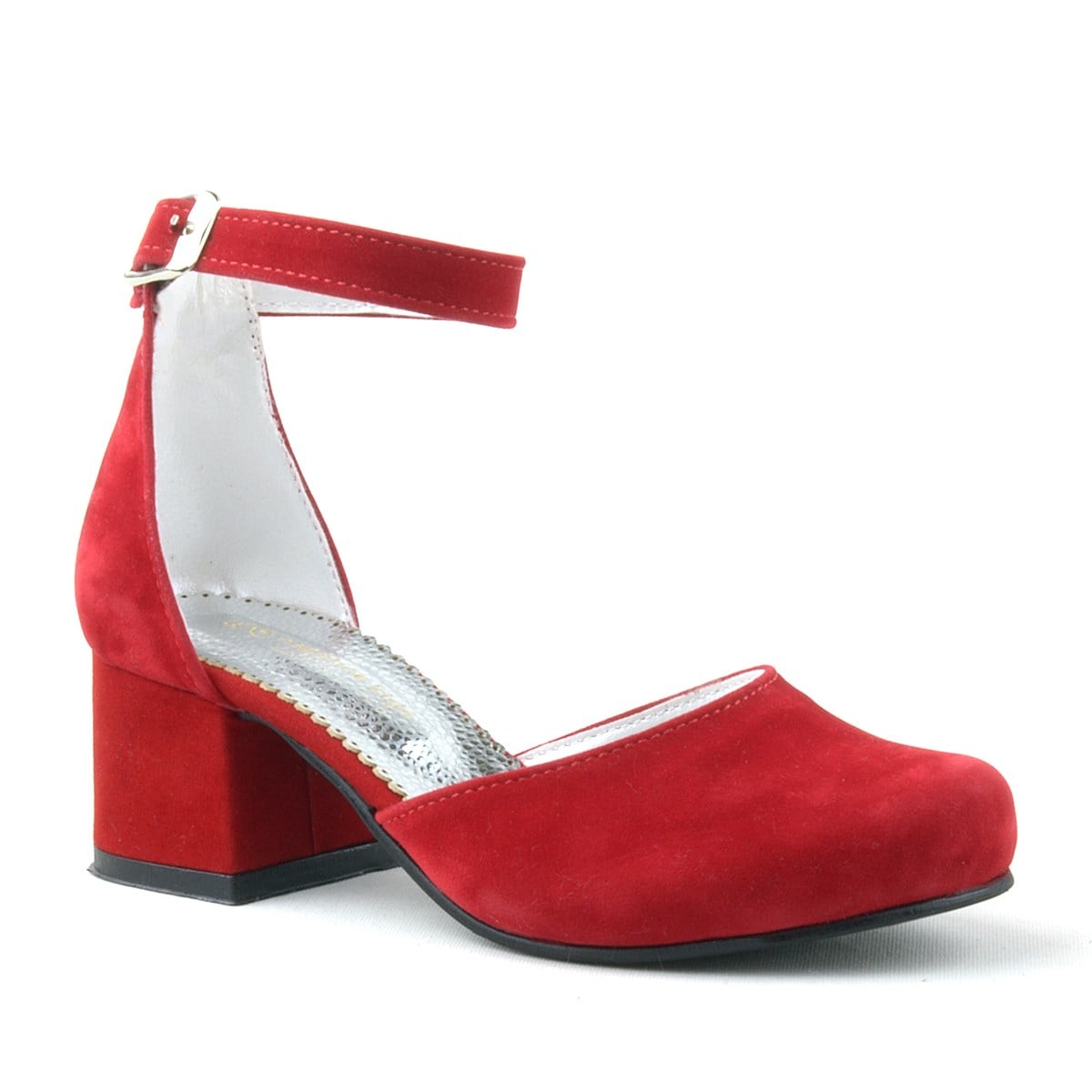 Sarıkaya Red Suede Shoes Thick Heels Party Heels Girls