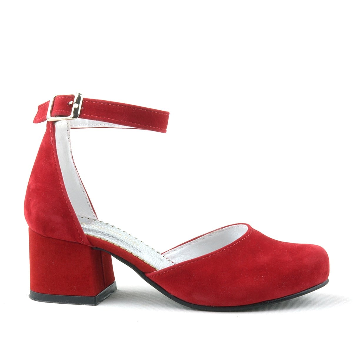 Sarıkaya Red Suede Shoes Thick Heels Party Heels Girls