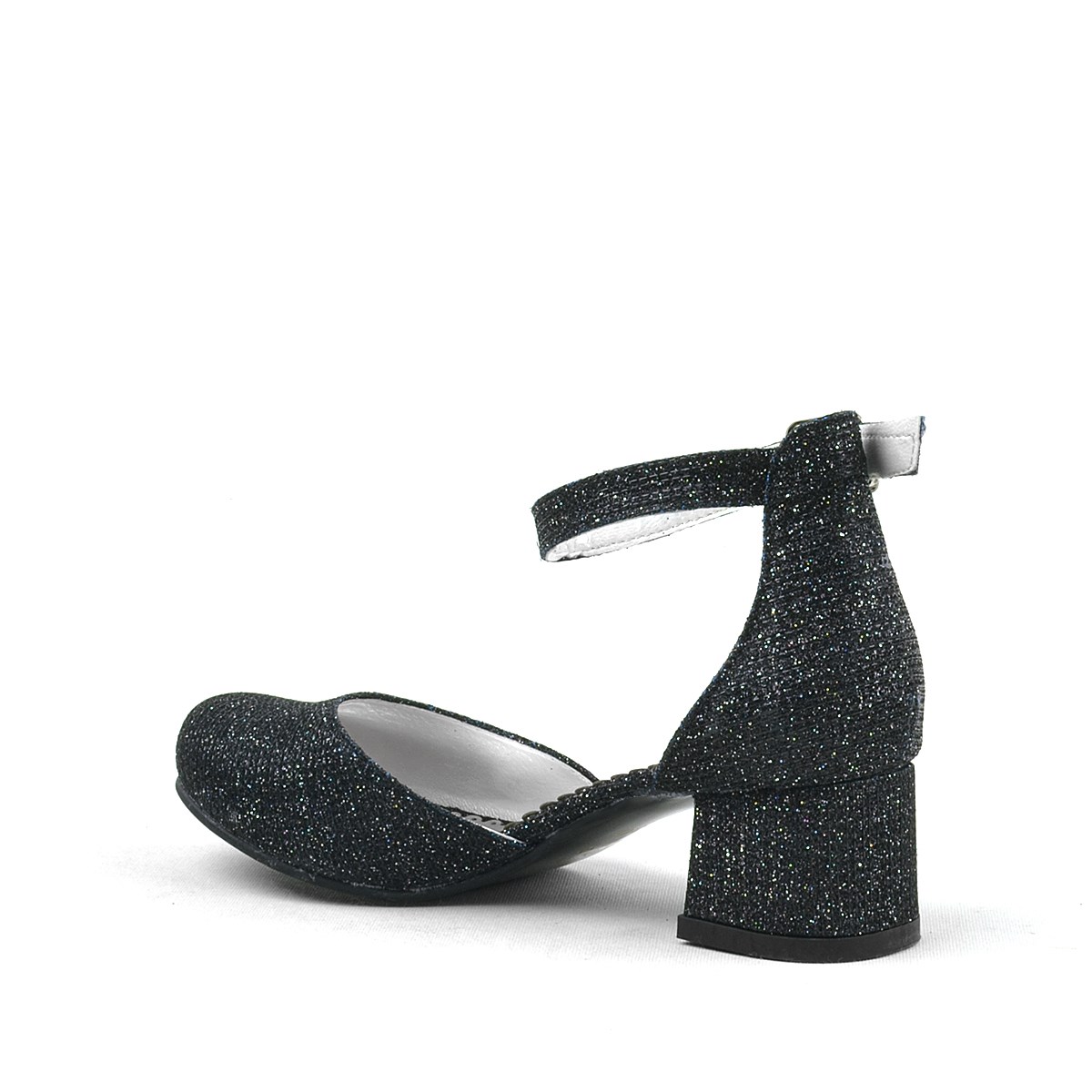 Merida Siyah Simli Kalın Topuklu Kız Çocuk Topuklu Ayakkabı