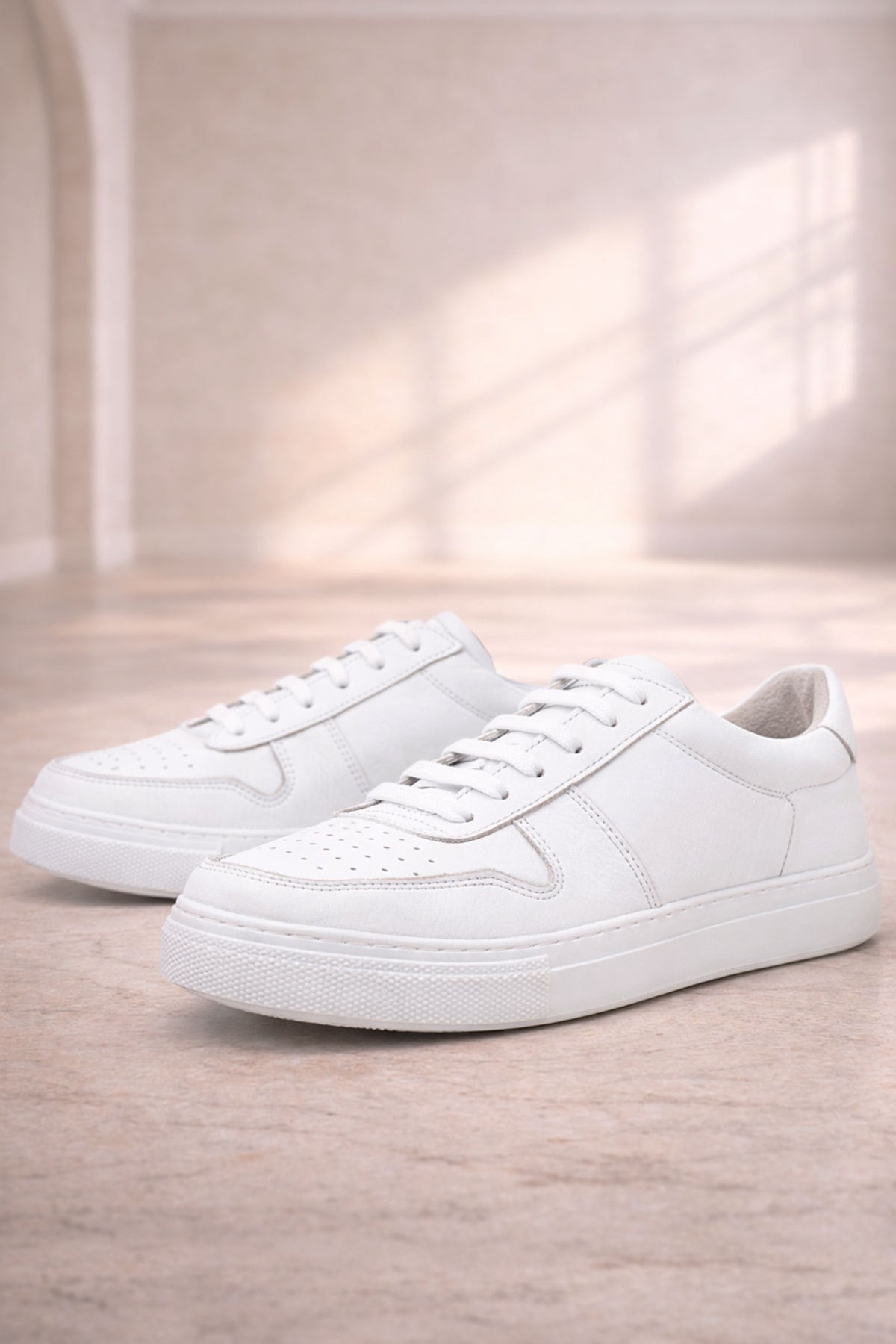 Hakiki Deri Beyaz Günlük Kadın Sneaker Ayakkabı
