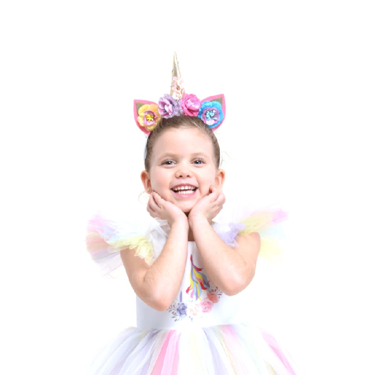 Kız Çocuk Unicorn Çiçekli Saç Bantı Taç