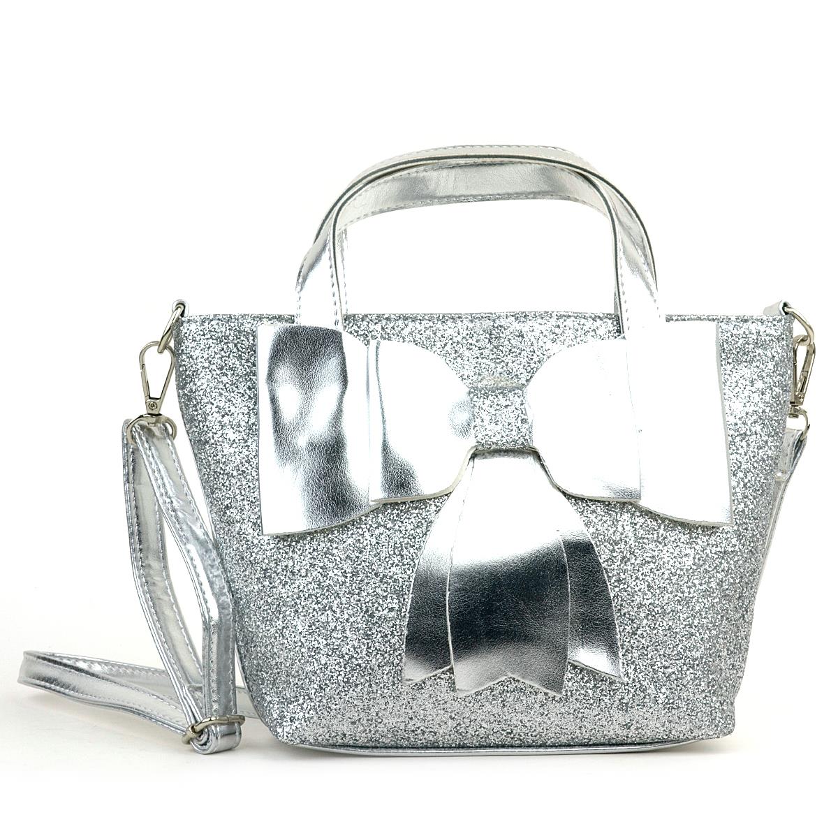 Kurdeleli Simli Gümüş Kız Çocuk Abiye Çanta