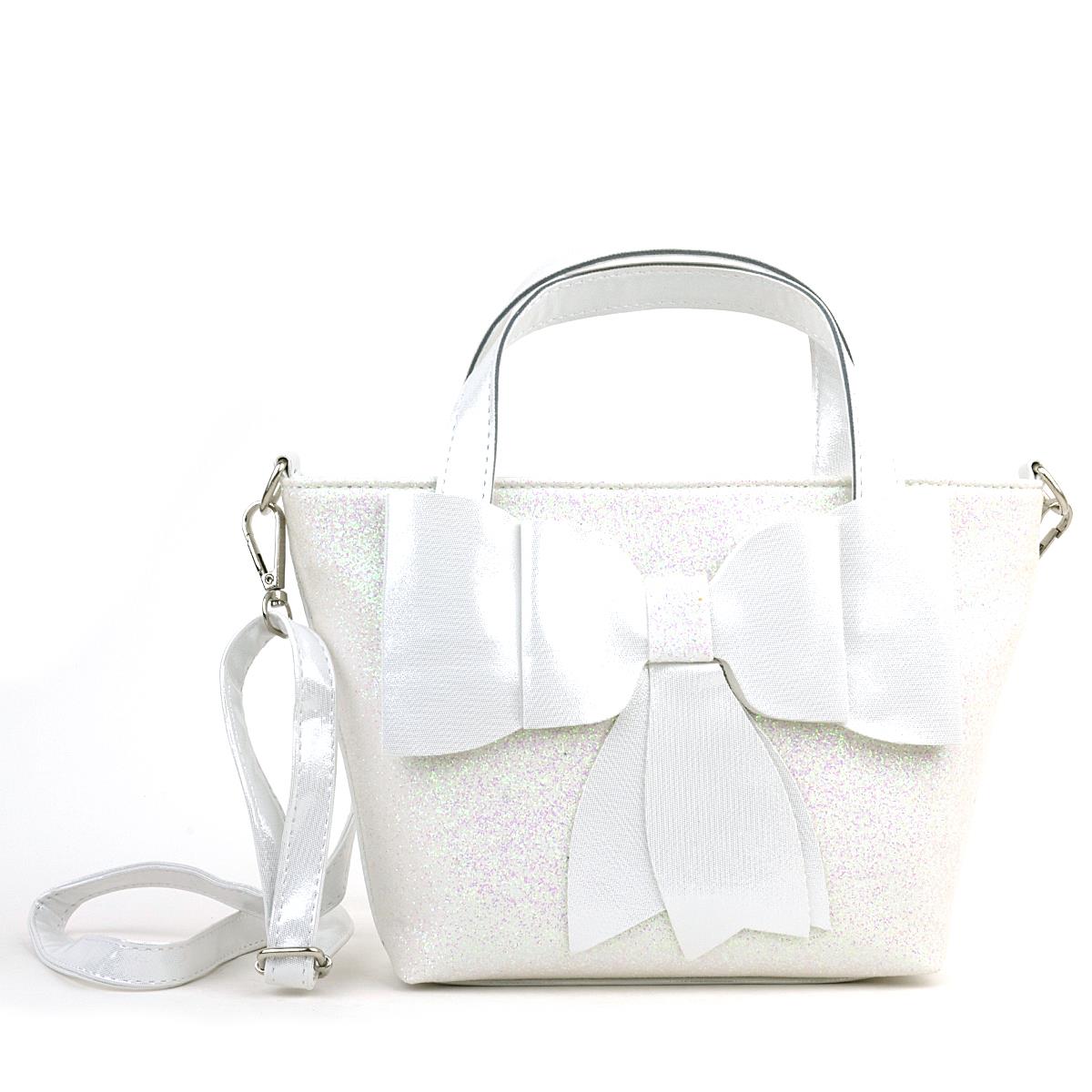 Kurdeleli Simli Beyaz Kız Çocuk Abiye Çanta