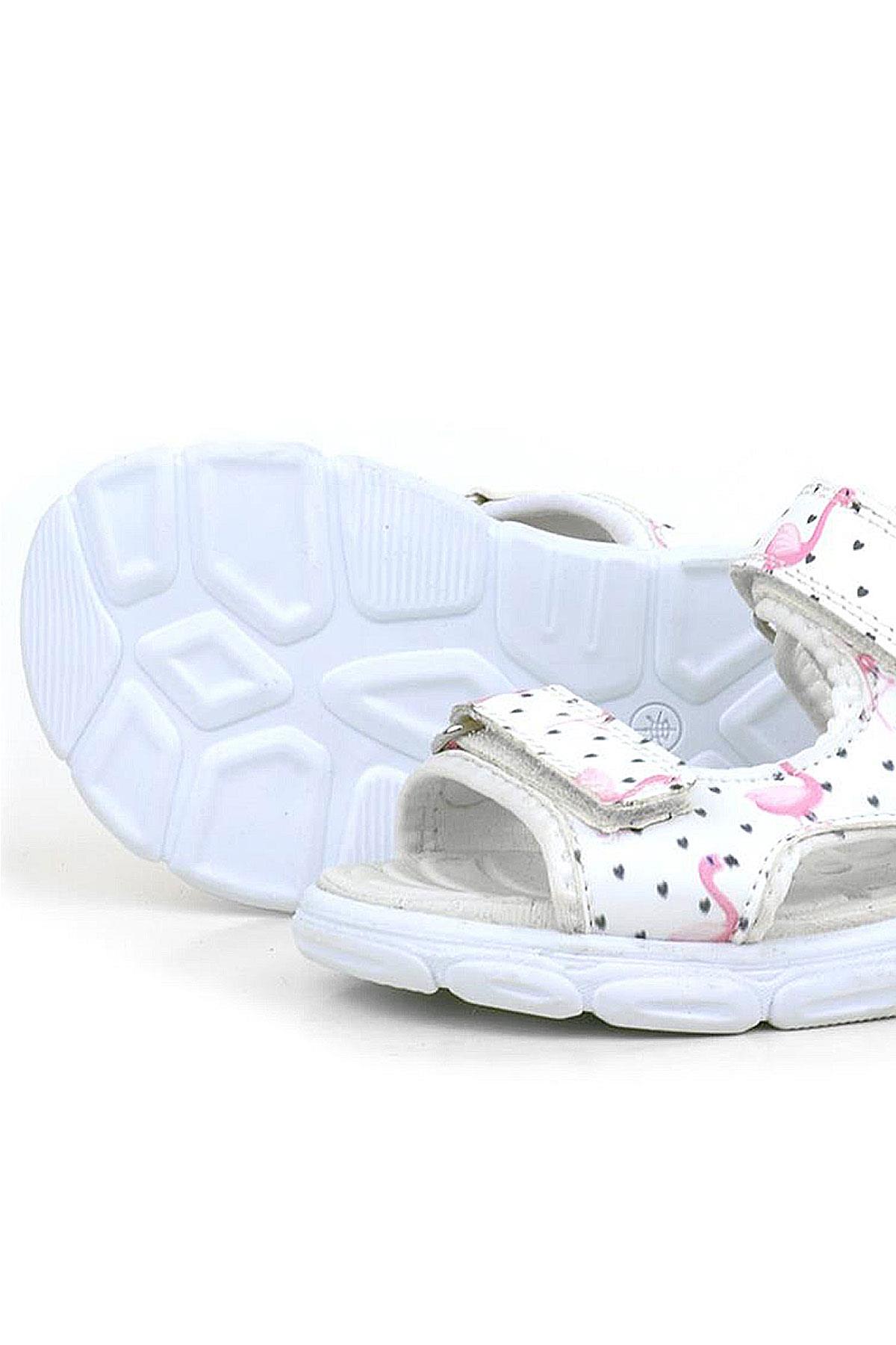 Rakerplus Beyaz Flamingo Cırtlı Bebek Sandalet Ayakkabı 10357-XBF.21
