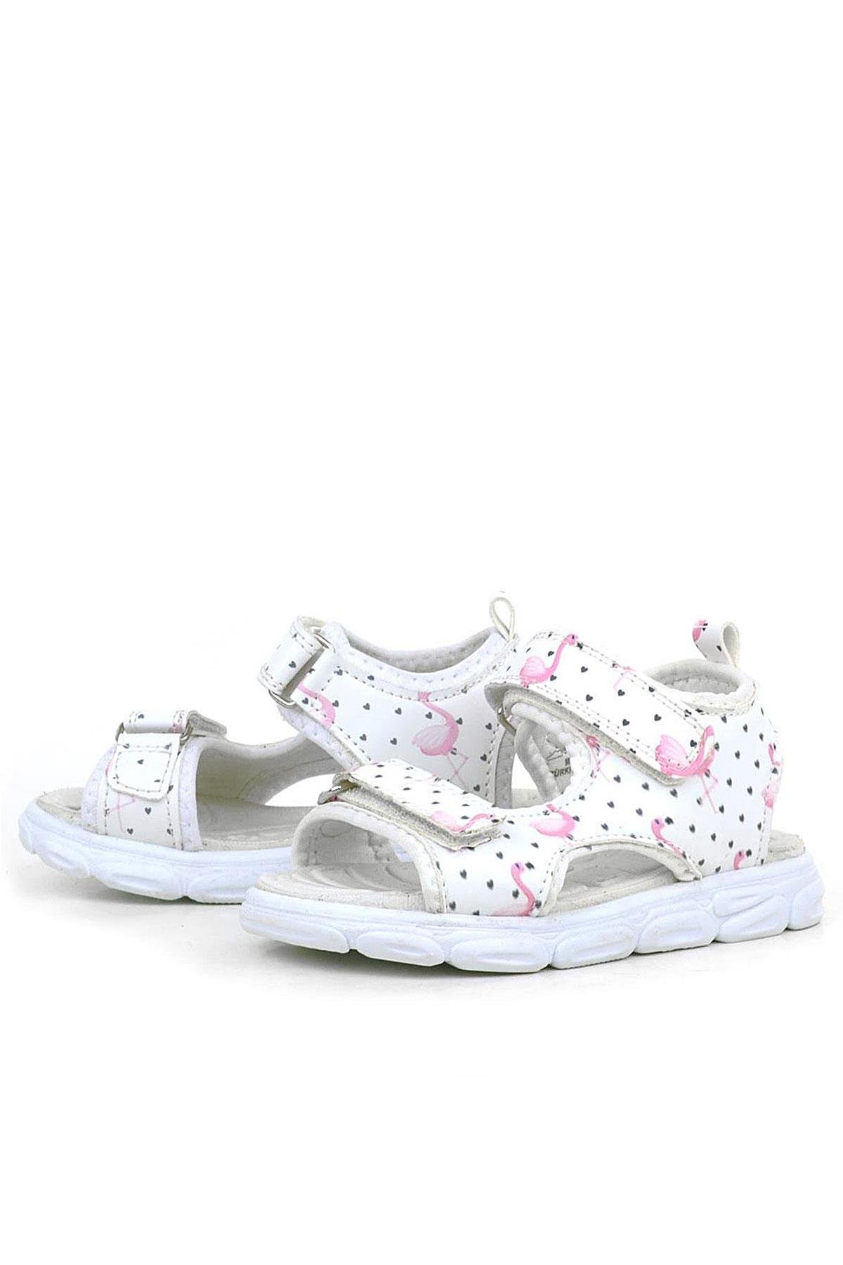 Rakerplus Beyaz Flamingo Cırtlı Bebek Sandalet Ayakkabı 10357-XBF.21