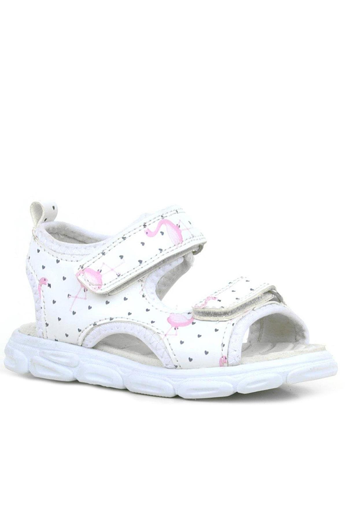 Rakerplus Beyaz Flamingo Cırtlı Bebek Sandalet Ayakkabı 10357-XBF.21