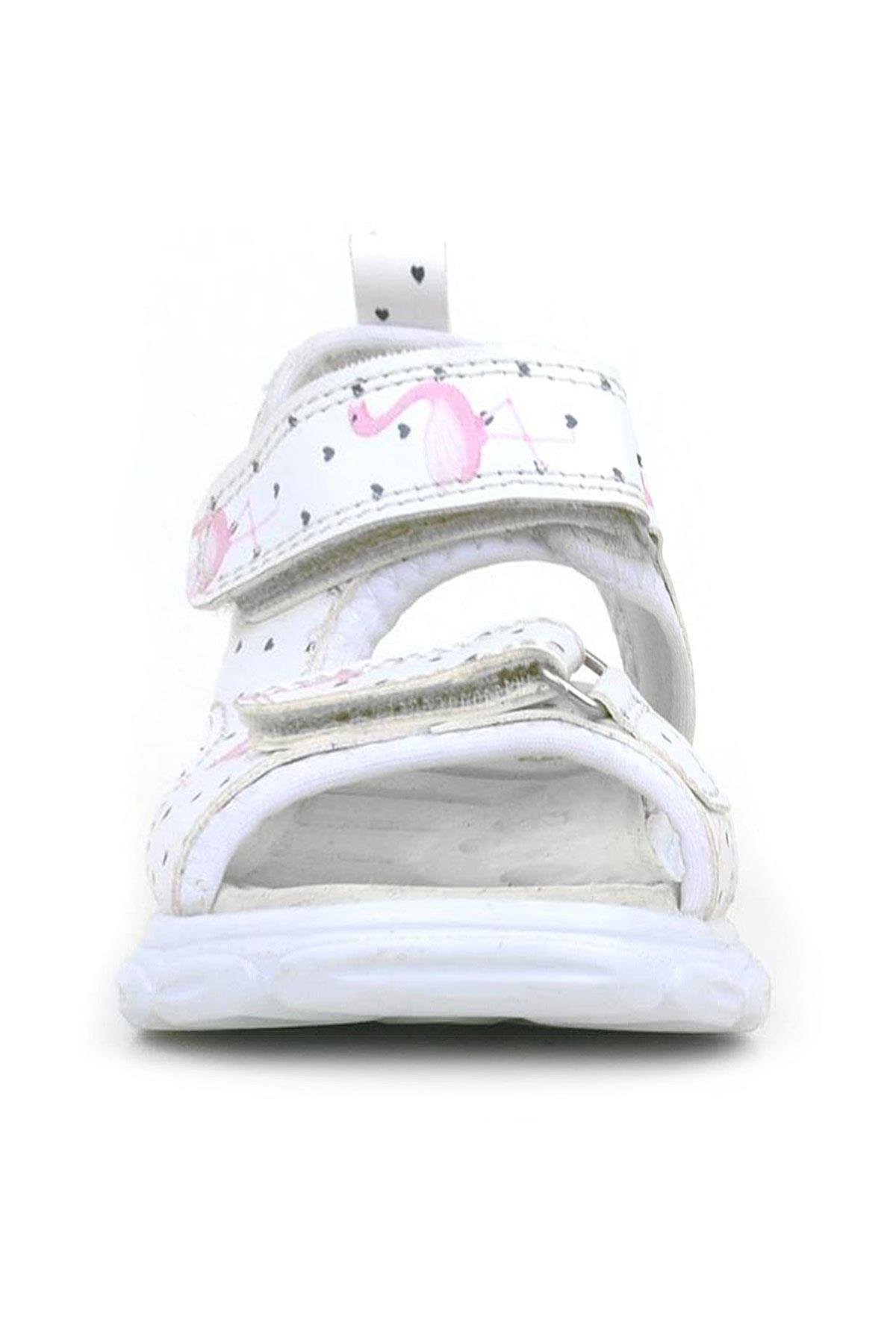 Rakerplus Beyaz Flamingo Cırtlı Bebek Sandalet Ayakkabı 10357-XBF.21
