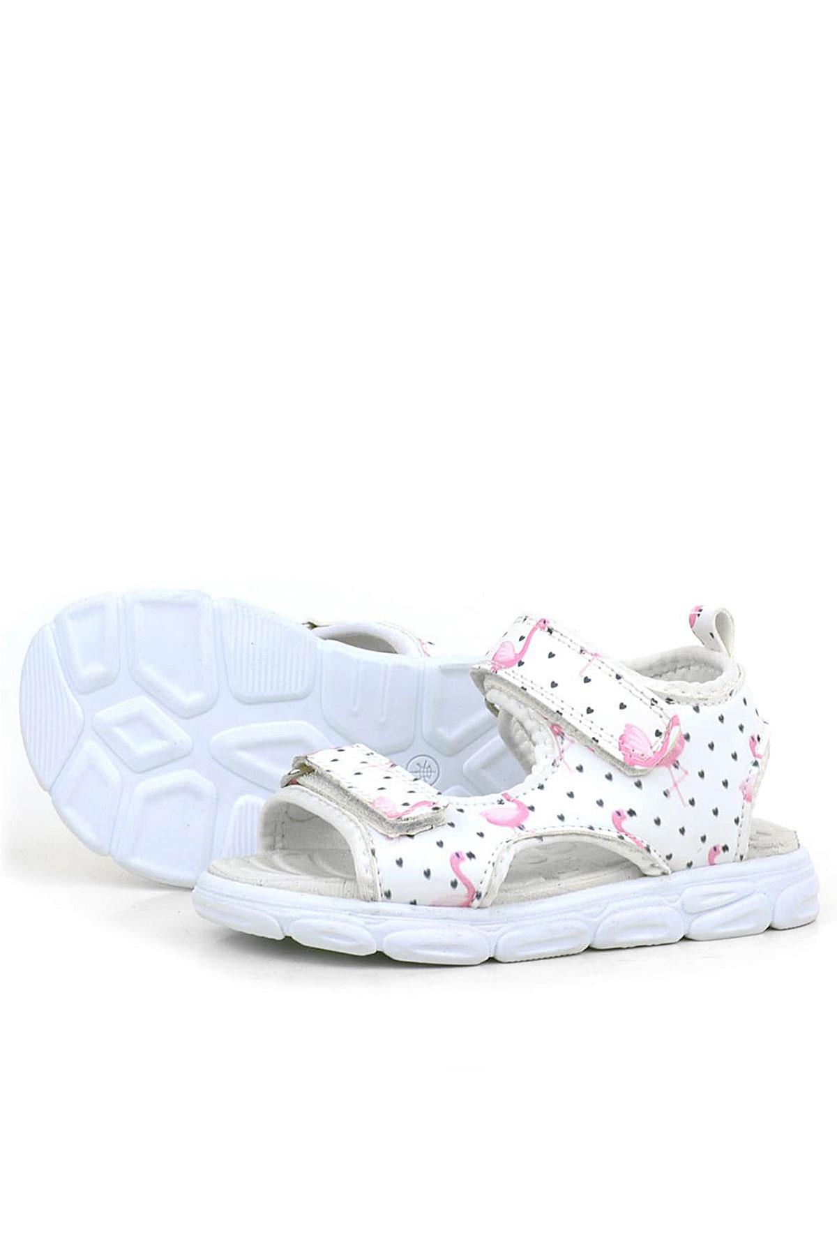 Rakerplus Beyaz Flamingo Cırtlı Bebek Sandalet Ayakkabı 10357-XBF.21