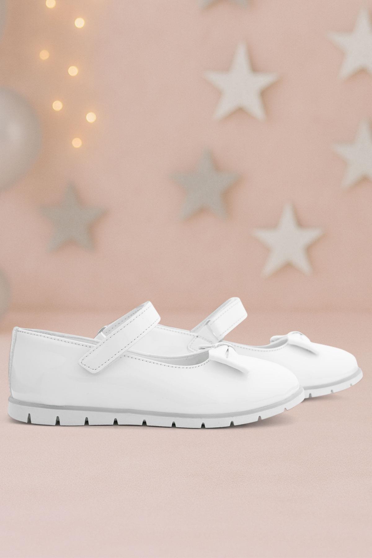 Rakerplus Beyaz Rugan Fiyonklu Cırtlı Kız Çocuk Babet 101-BR.25