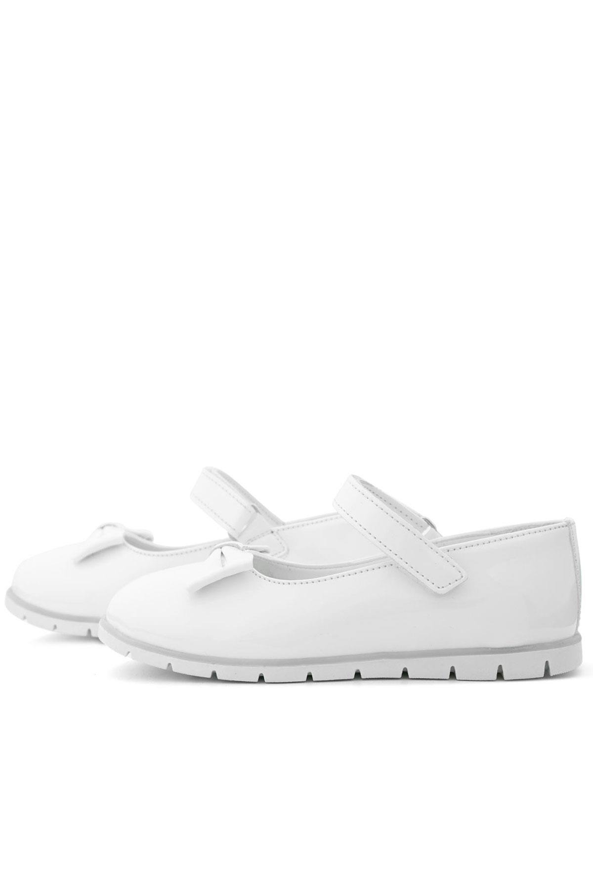 Rakerplus Beyaz Rugan Fiyonklu Cırtlı Kız Çocuk Babet 101-BR.25