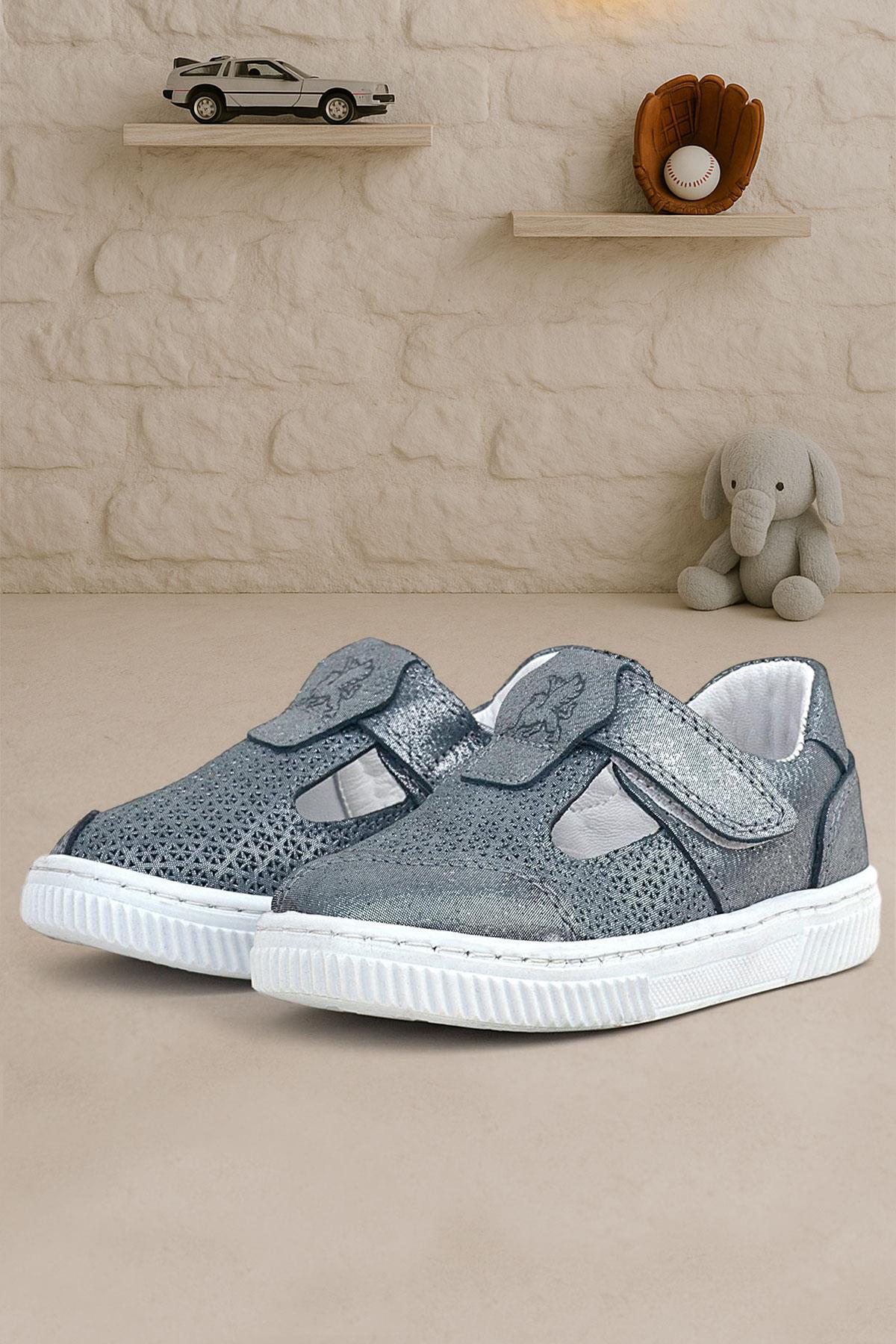 Rakerplus Bheem Hakiki Deri Gümüş Simli Cırtlı Bebek Sneaker Sandalet R625-GS.22