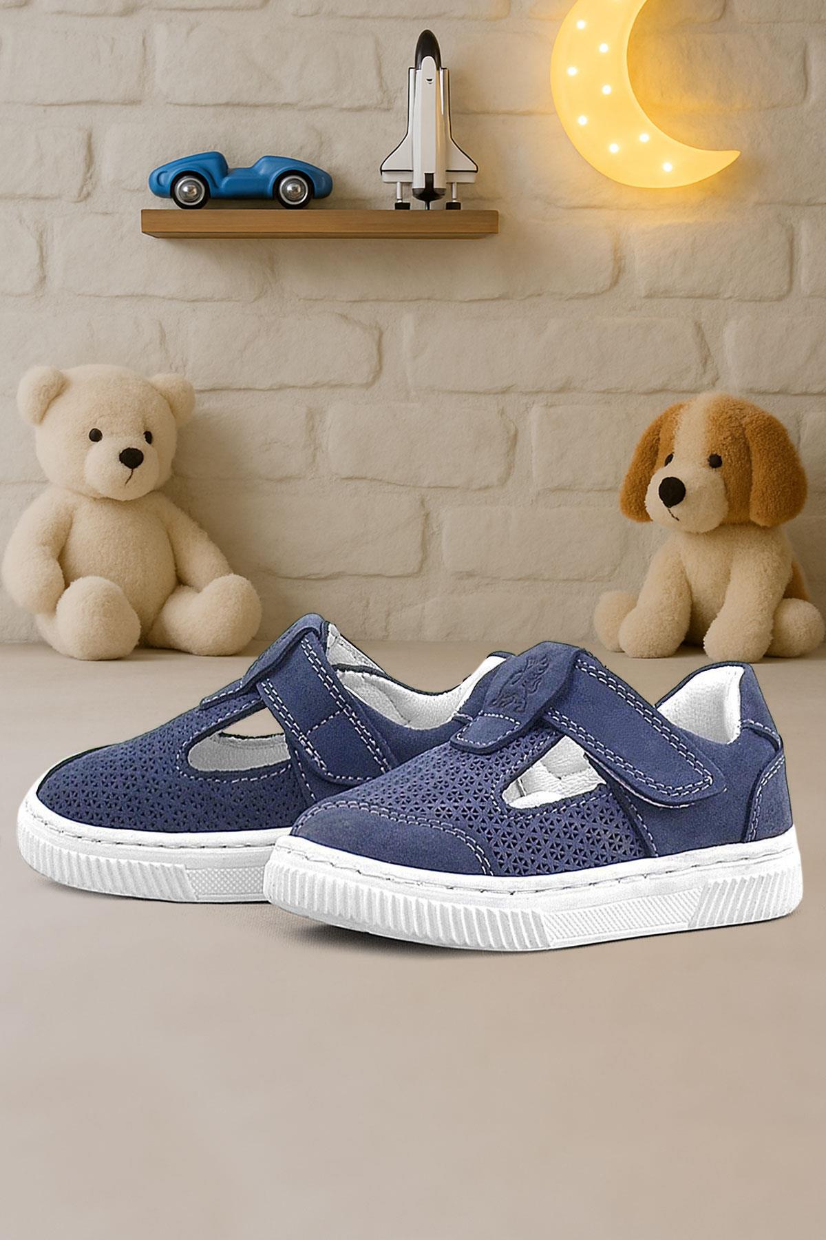 Rakerplus Bheem Hakiki Deri Lacivert Nubuk Cırtlı Bebek Sneaker Sandalet R625-LLN.25