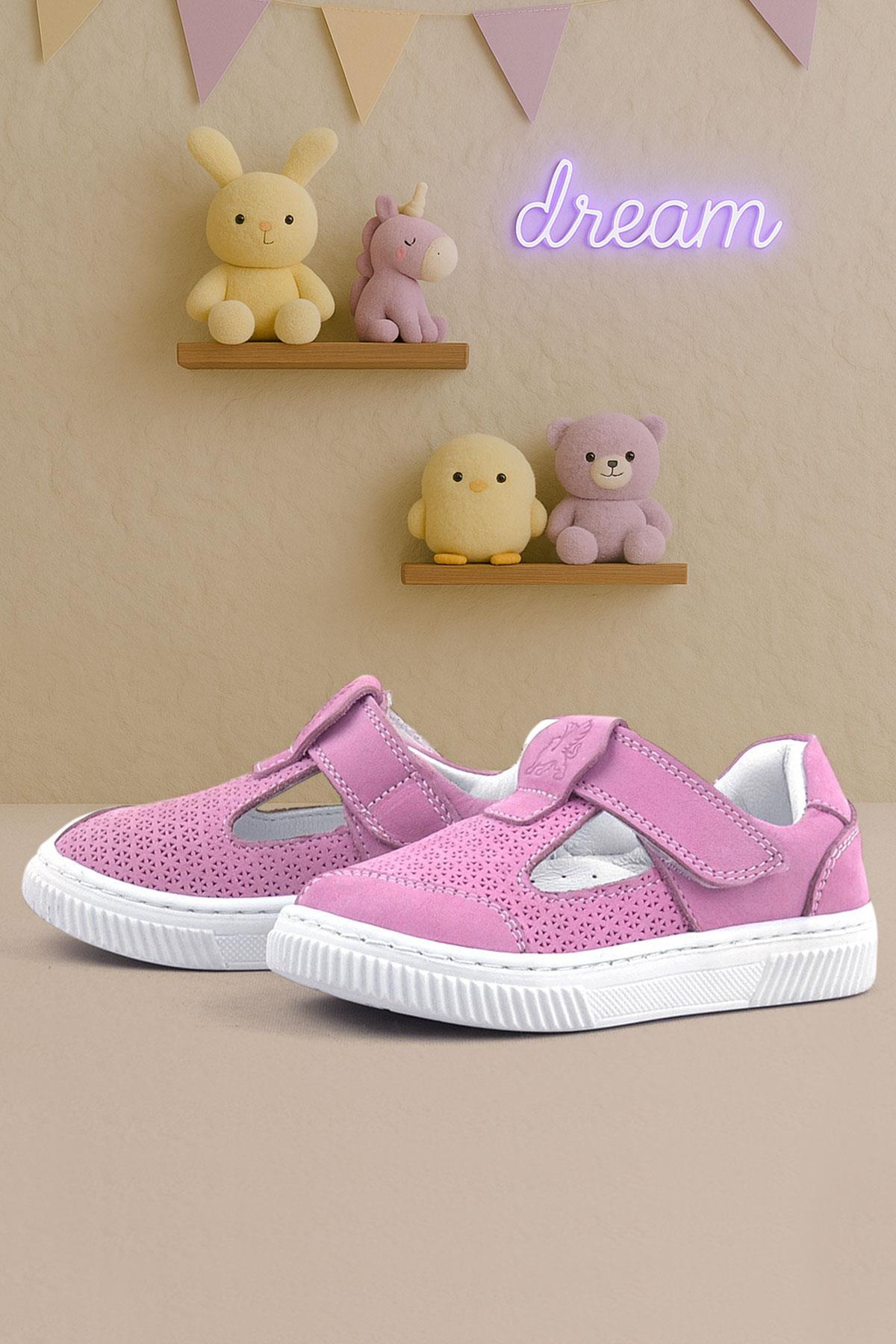 Rakerplus Bheem Hakiki Deri Pembe Cırtlı Bebek Sneaker Sandalet R625-PN.21