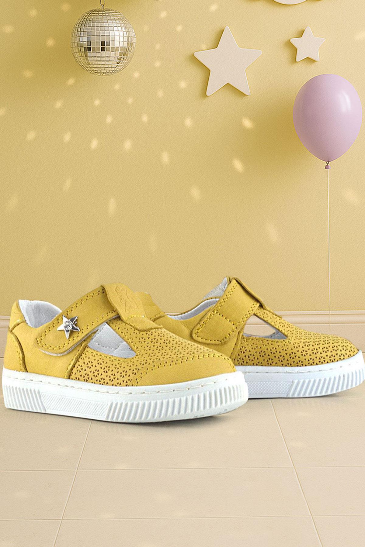 Rakerplus Bheem Hakiki Deri Sarı Cırtlı Yıldız Detaylı Bebek Sandalet R625-SADT.25