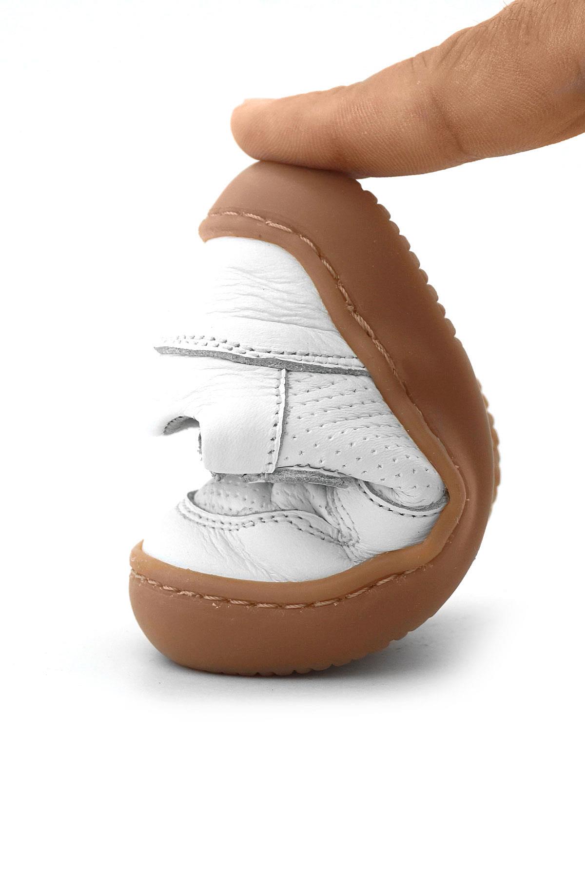 Rakerplus Bob Hakiki Deri Beyaz Barefoot Cırtlı Lastikli Bebek Sneaker Ayakkabı R840-BE.25