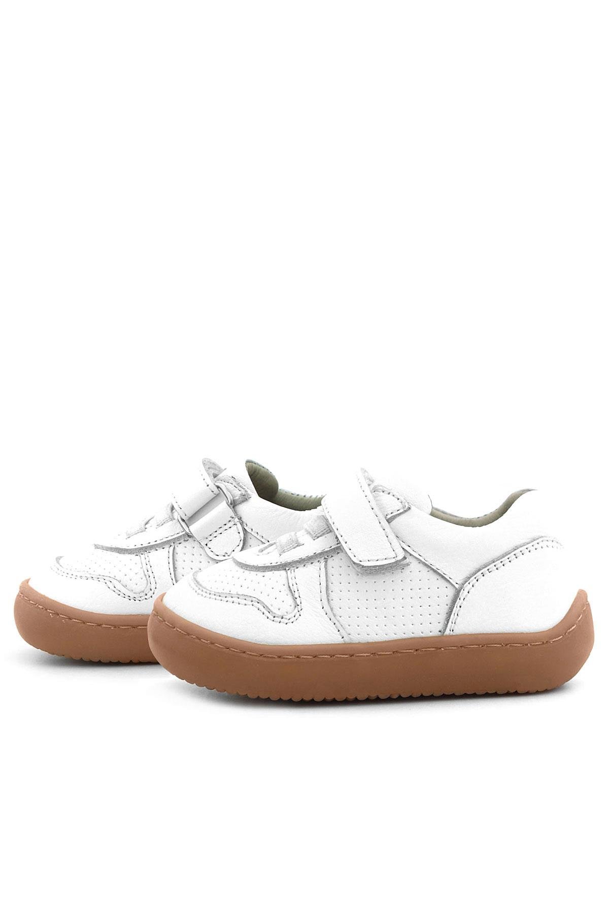 Rakerplus Bob Hakiki Deri Beyaz Barefoot Cırtlı Lastikli Bebek Sneaker Ayakkabı R840-BE.25