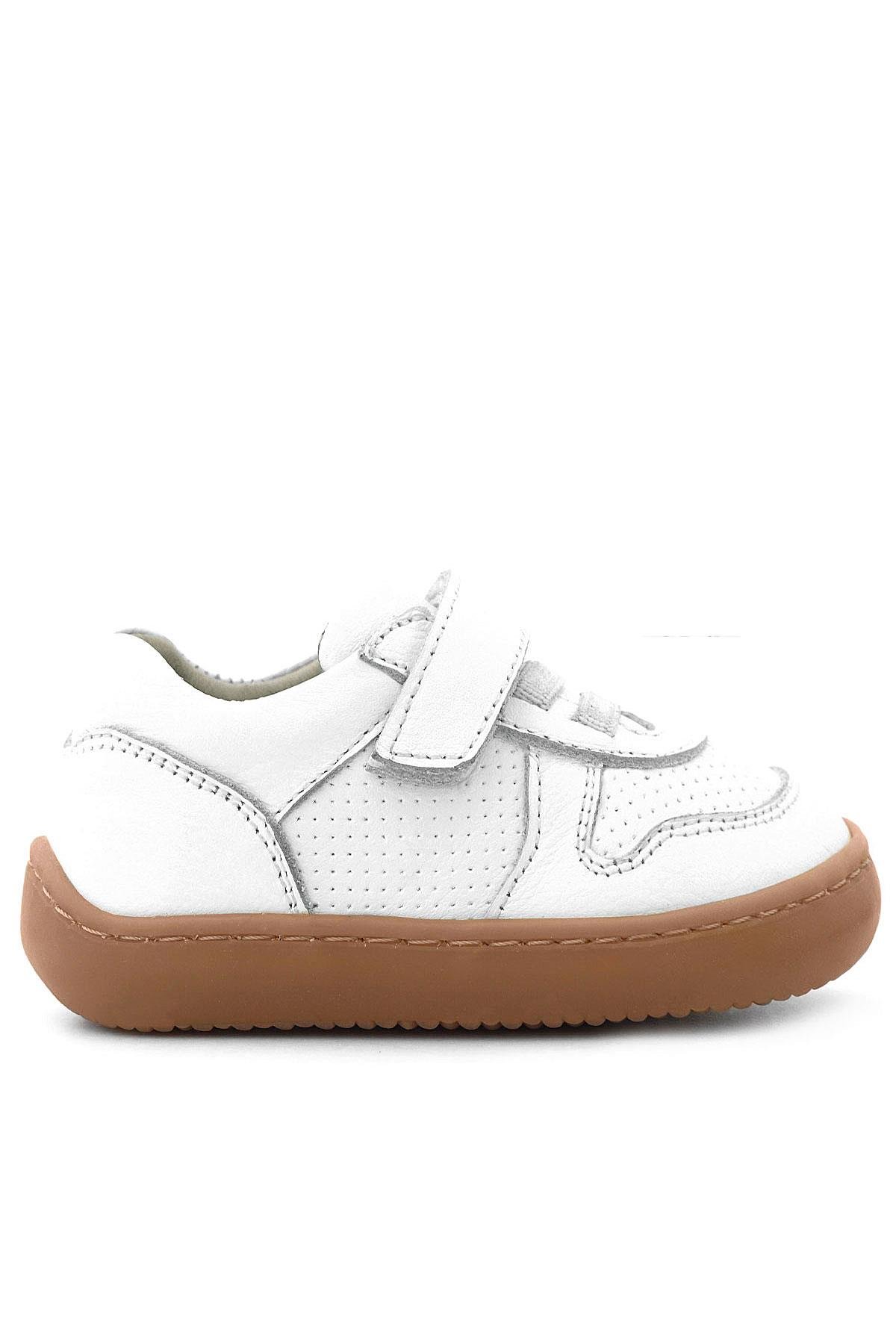 Rakerplus Bob Hakiki Deri Beyaz Barefoot Cırtlı Lastikli Bebek Sneaker Ayakkabı R840-BE.25