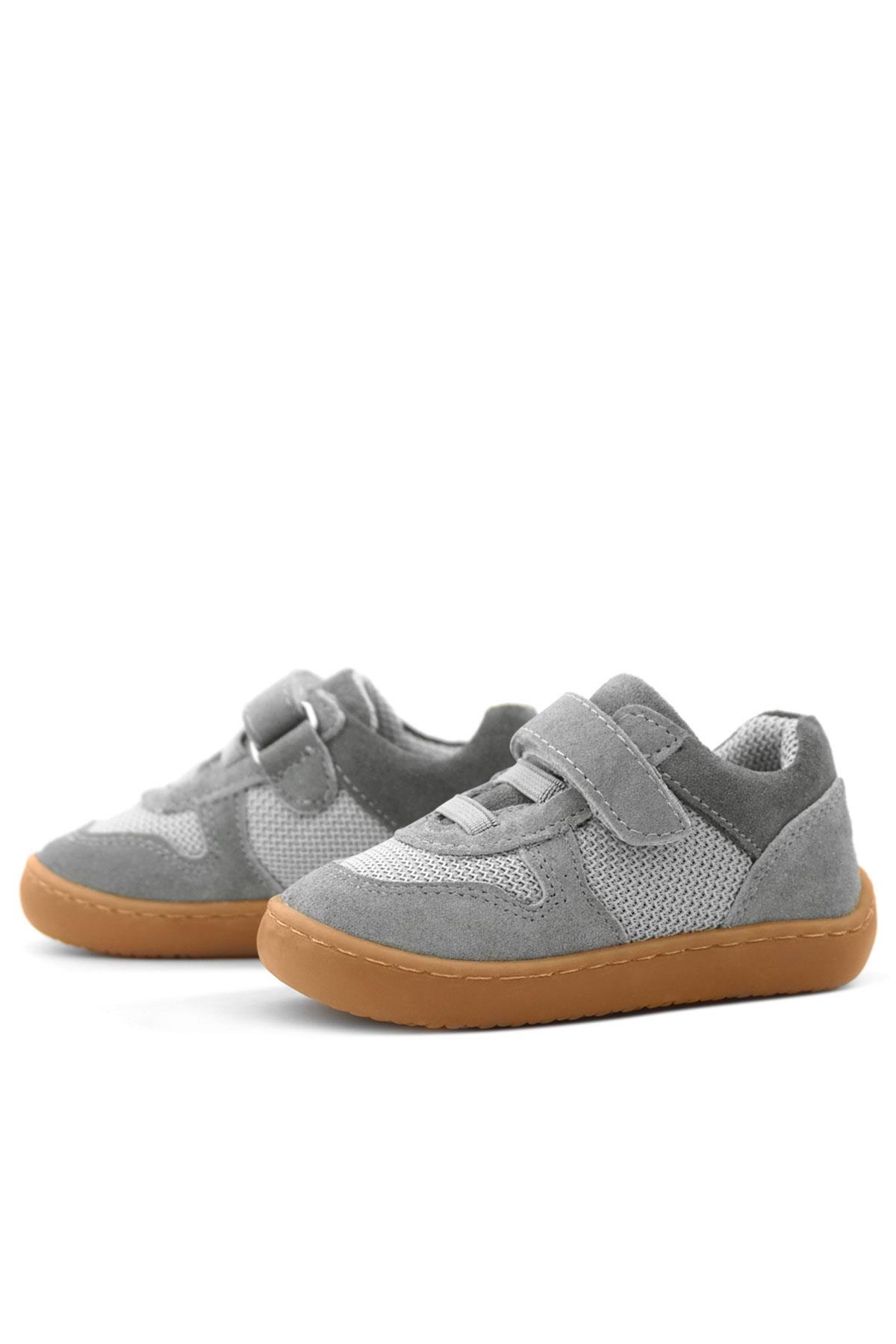 Rakerplus Bob Hakiki Deri Gri Barefoot Cırtlı Lastikli Bebek Sneaker Ayakkabı R840-GR.25
