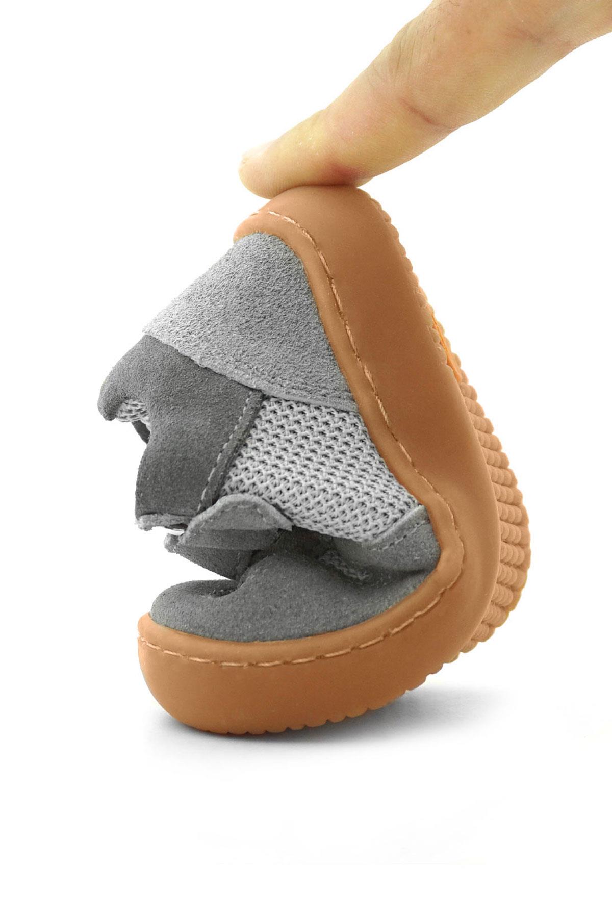 Rakerplus Bob Hakiki Deri Gri Barefoot Cırtlı Lastikli Bebek Sneaker Ayakkabı R840-GR.25