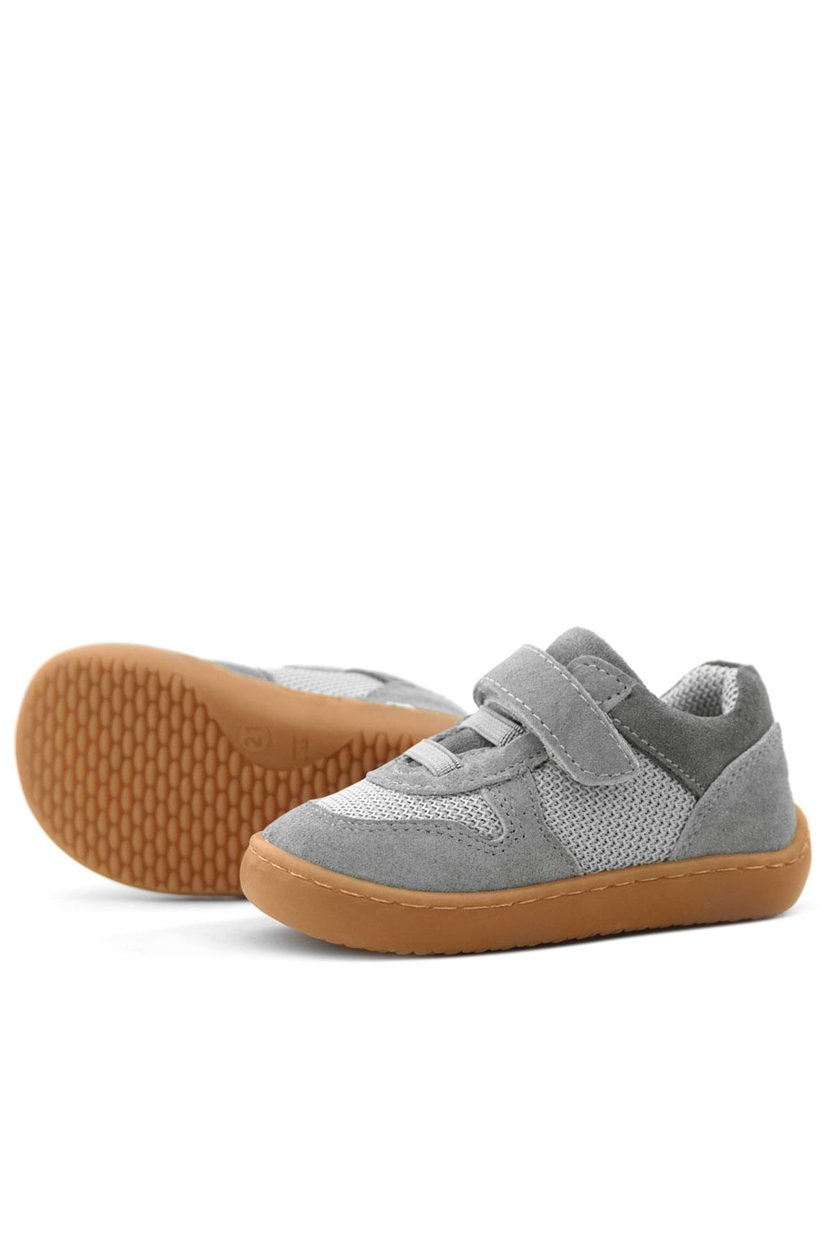 Rakerplus Bob Hakiki Deri Gri Barefoot Cırtlı Lastikli Bebek Sneaker Ayakkabı R840-GR.25
