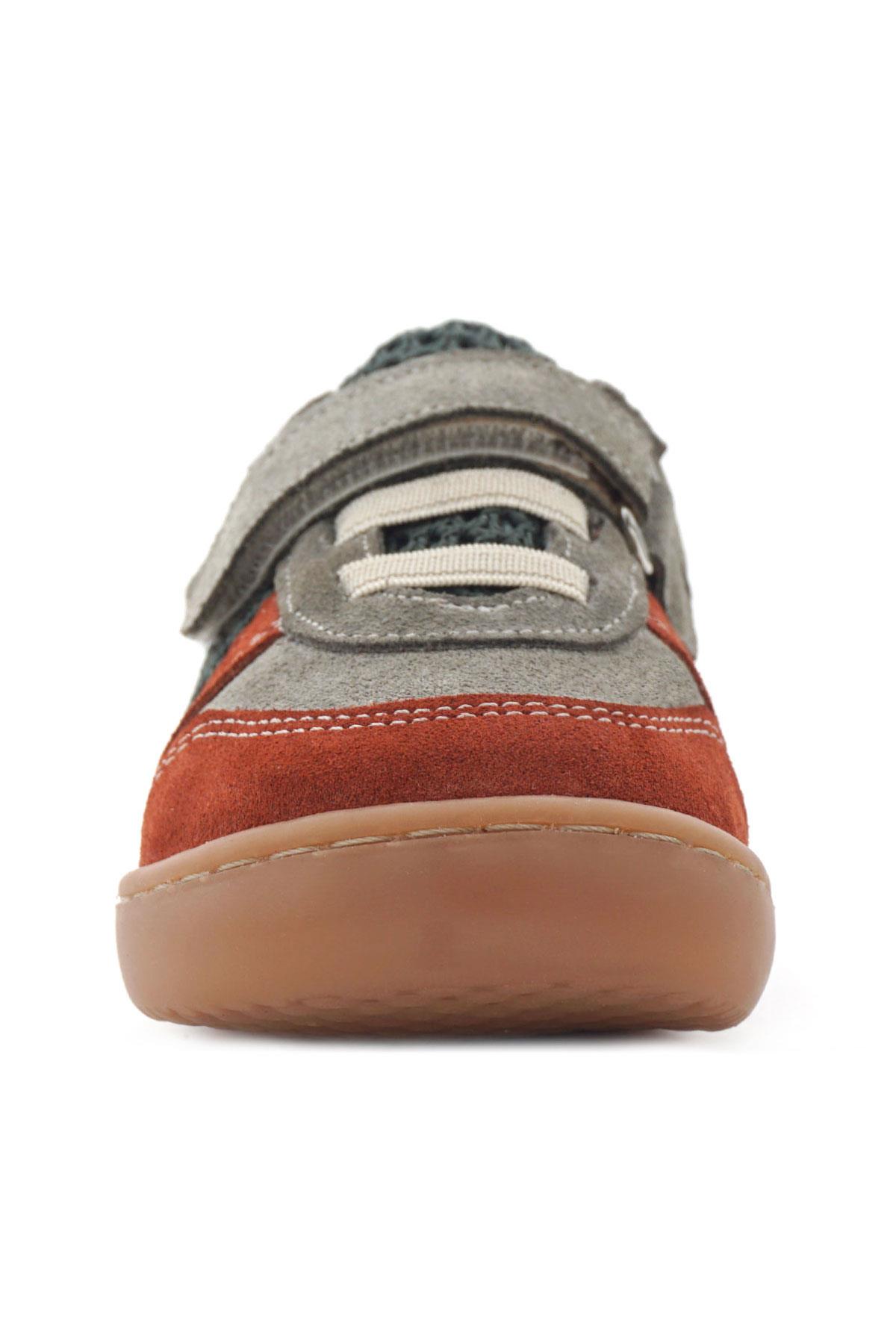 Rakerplus Bob Hakiki Deri Gri Yeşil Barefoot Cırtlı Lastikli Bebek Sneaker Ayakkabı R840-GRYT.25