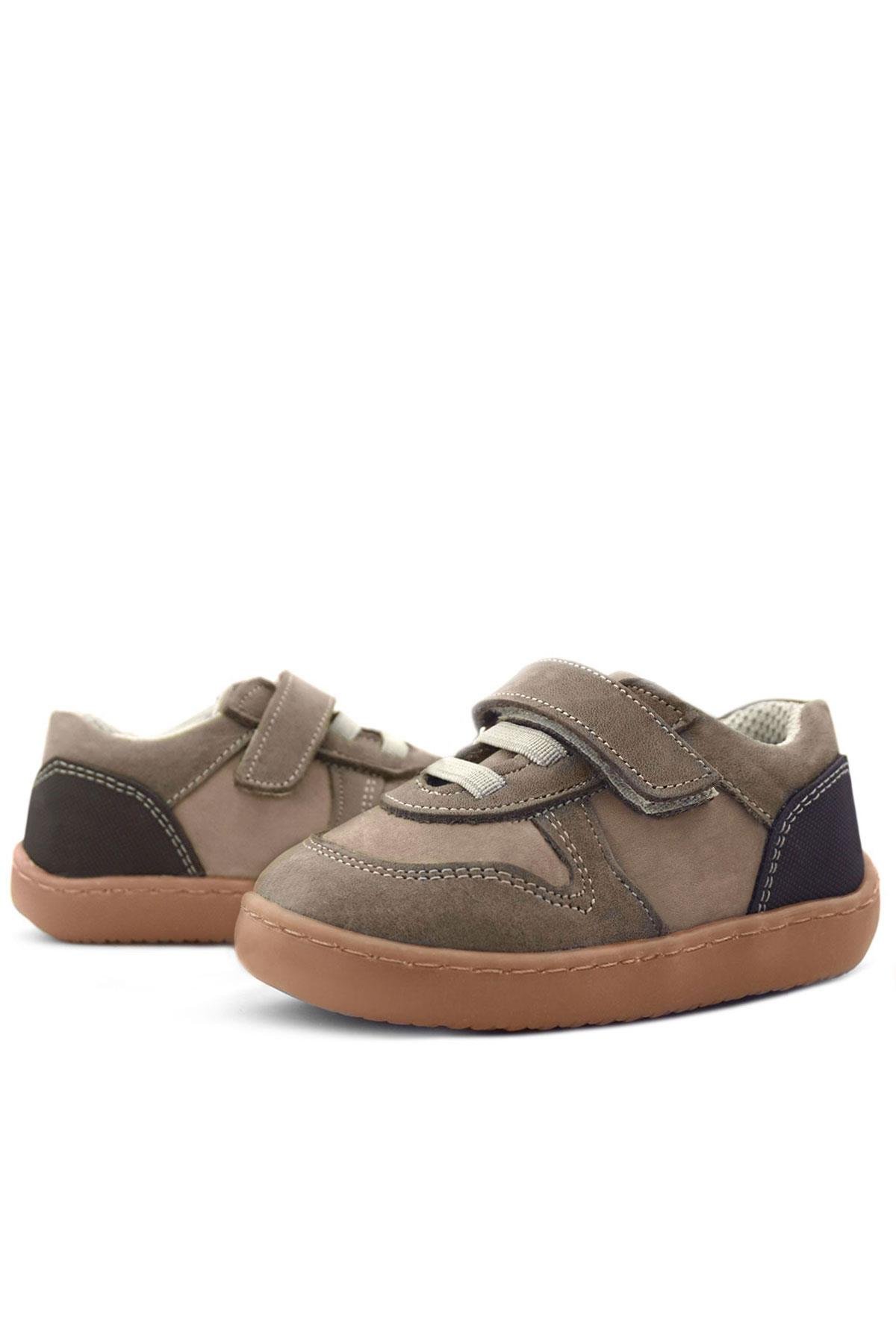 Rakerplus Bob Hakiki Deri Kum Krem Barefoot Cırtlı Lastikli Bebek Sneaker Ayakkabı R840-KMKR.25