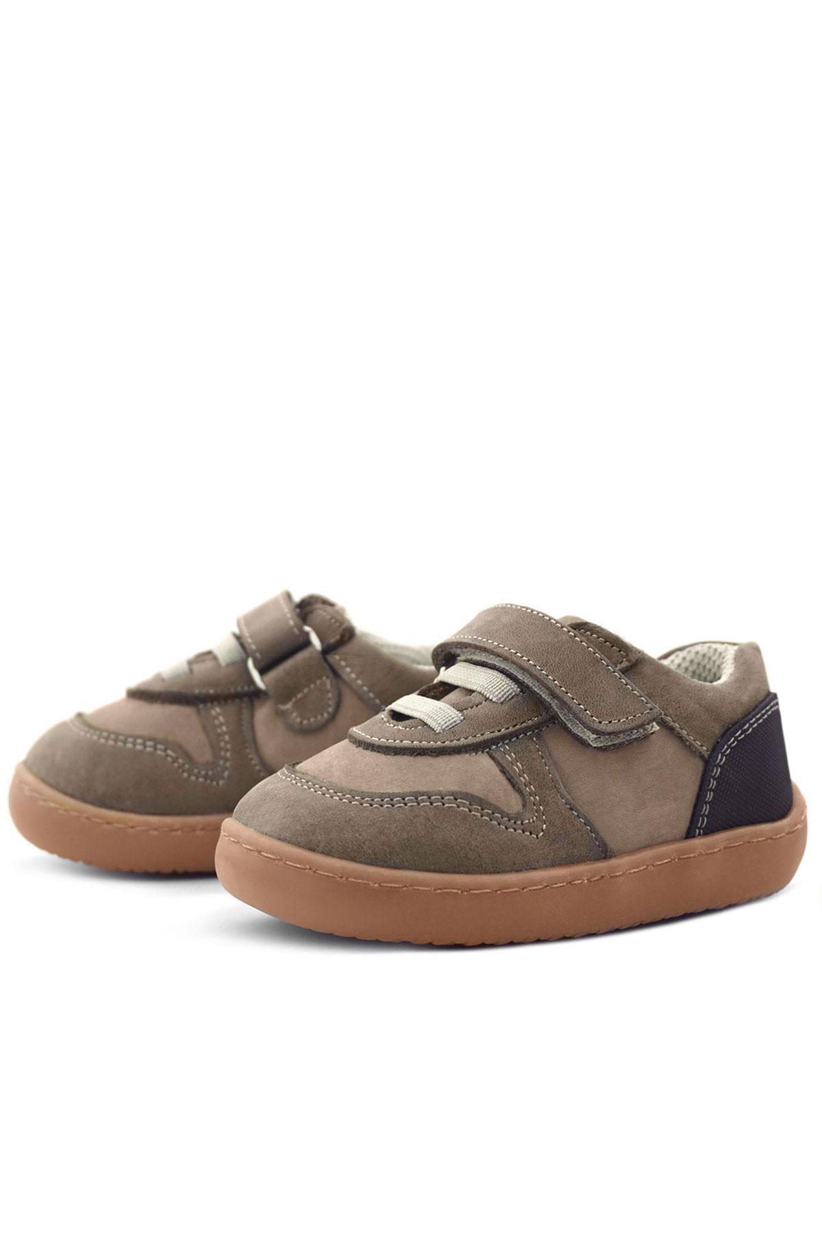 Rakerplus Bob Hakiki Deri Kum Krem Barefoot Cırtlı Lastikli Bebek Sneaker Ayakkabı R840-KMKR.25