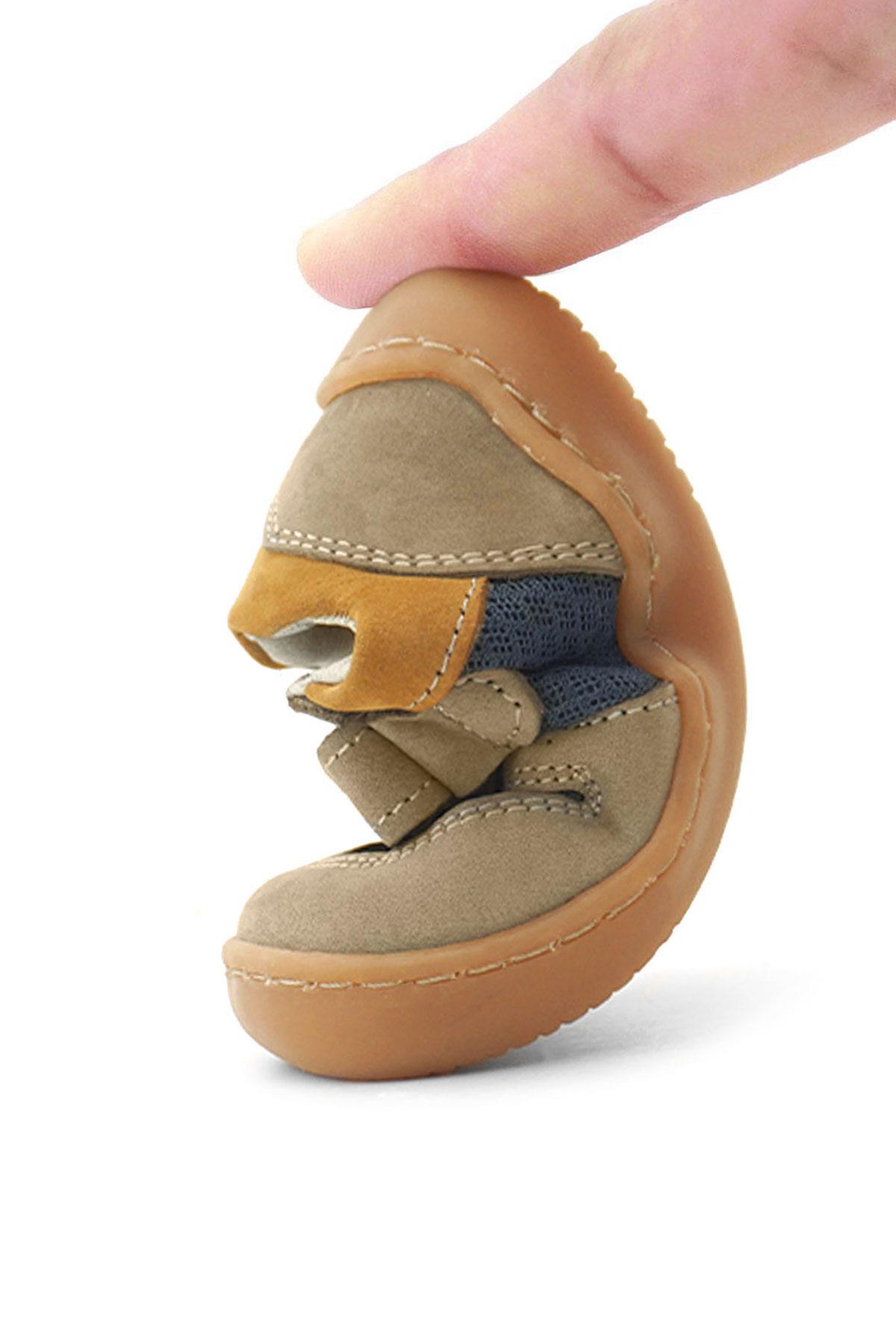 Rakerplus Bob Hakiki Deri Kum Rengi Barefoot Cırtlı Lastikli Bebek Sneaker Ayakkabı R840-KMGR.25