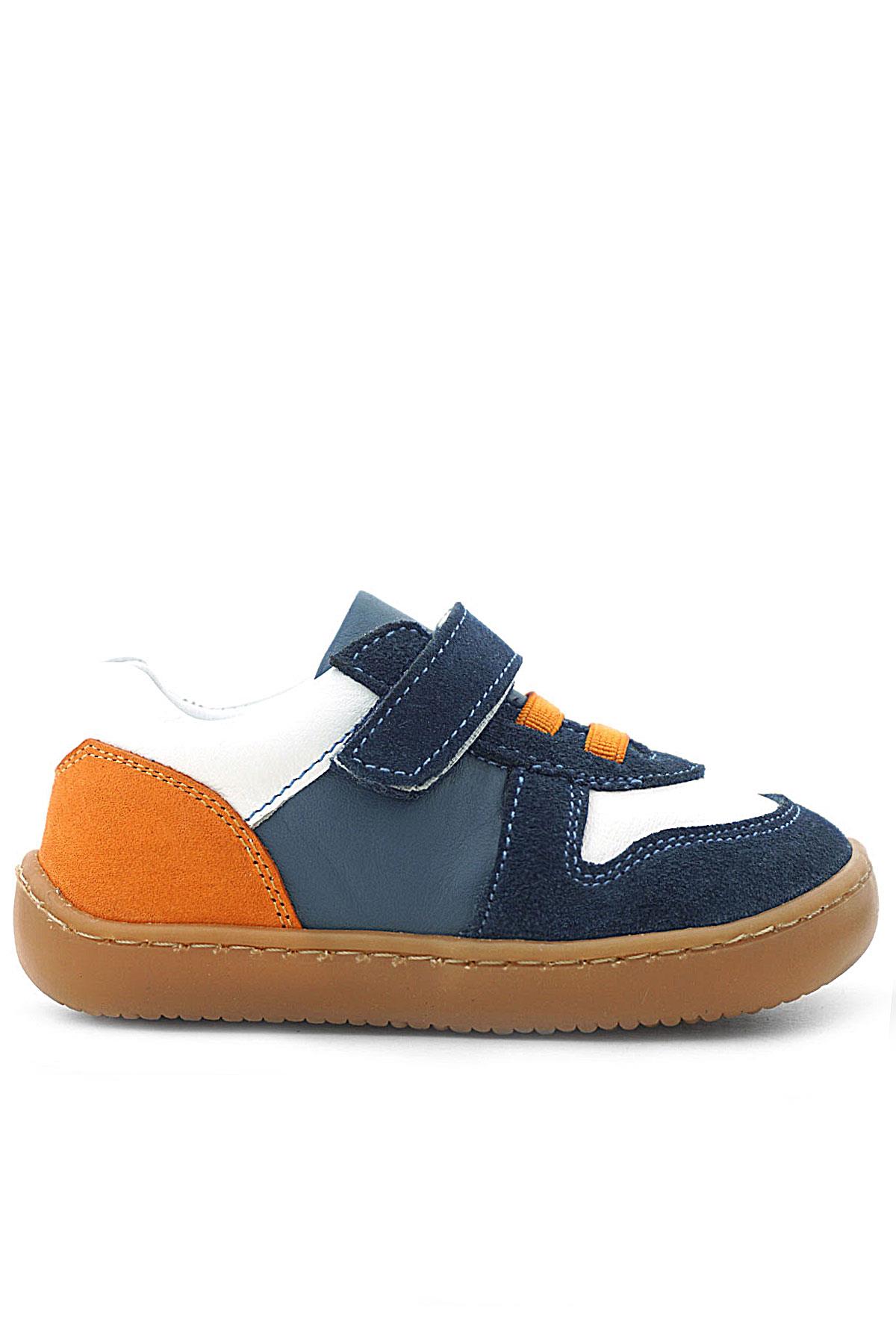 Rakerplus Bob Hakiki Deri Lacivert Beyaz Barefoot Cırtlı Lastikli Bebek Sneaker Ayakkabı R840-LBETU.25