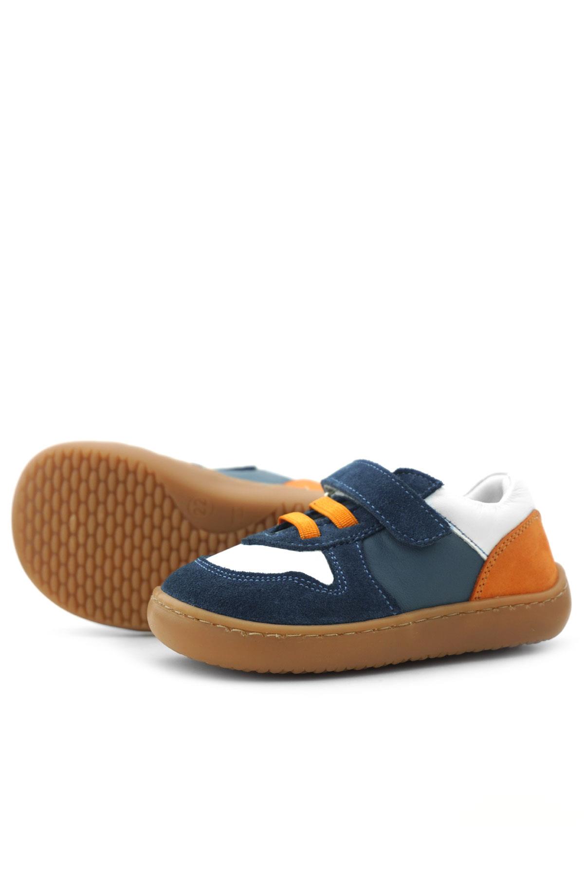 Rakerplus Bob Hakiki Deri Lacivert Beyaz Barefoot Cırtlı Lastikli Bebek Sneaker Ayakkabı R840-LBETU.25