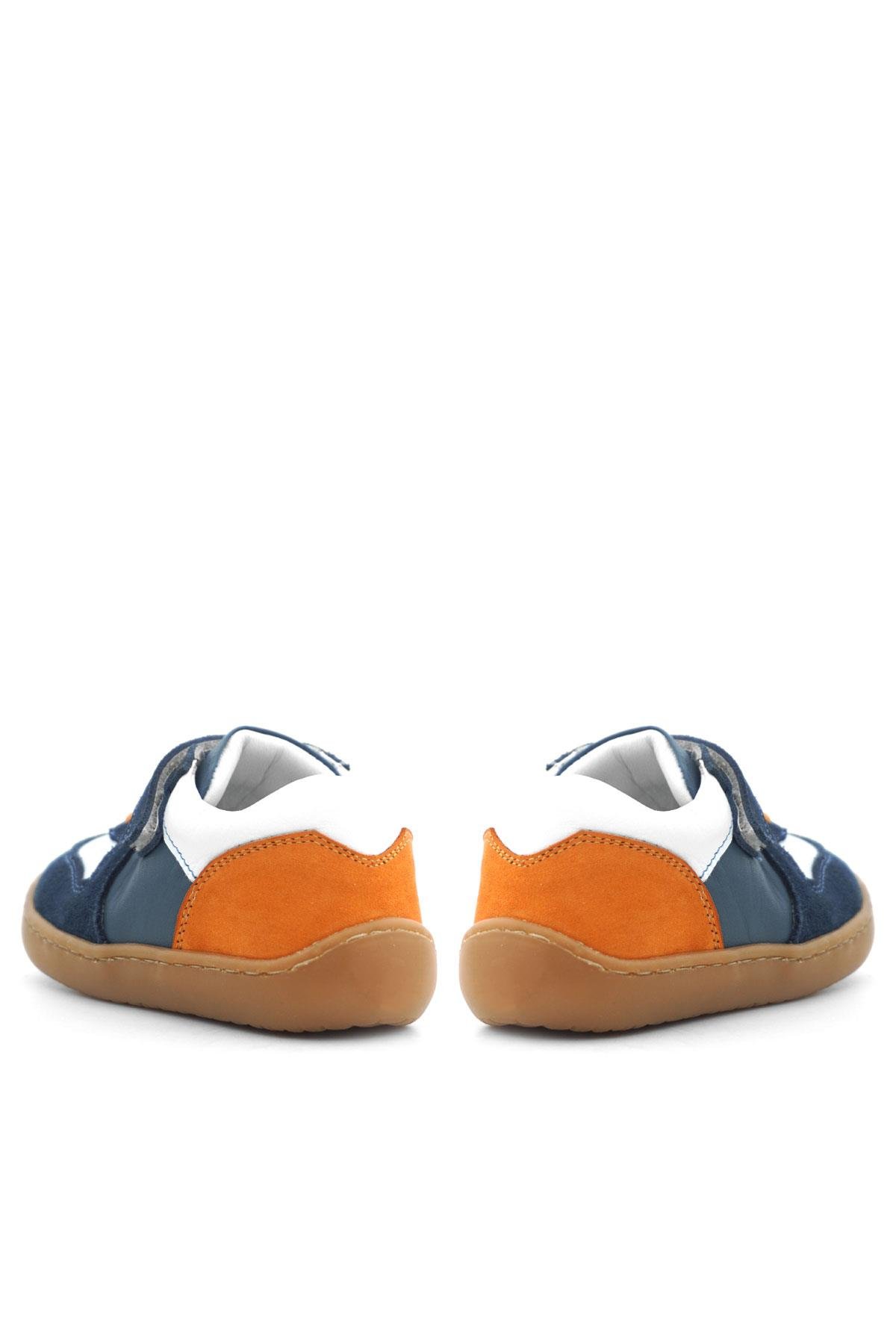 Rakerplus Bob Hakiki Deri Lacivert Beyaz Barefoot Cırtlı Lastikli Bebek Sneaker Ayakkabı R840-LBETU.25