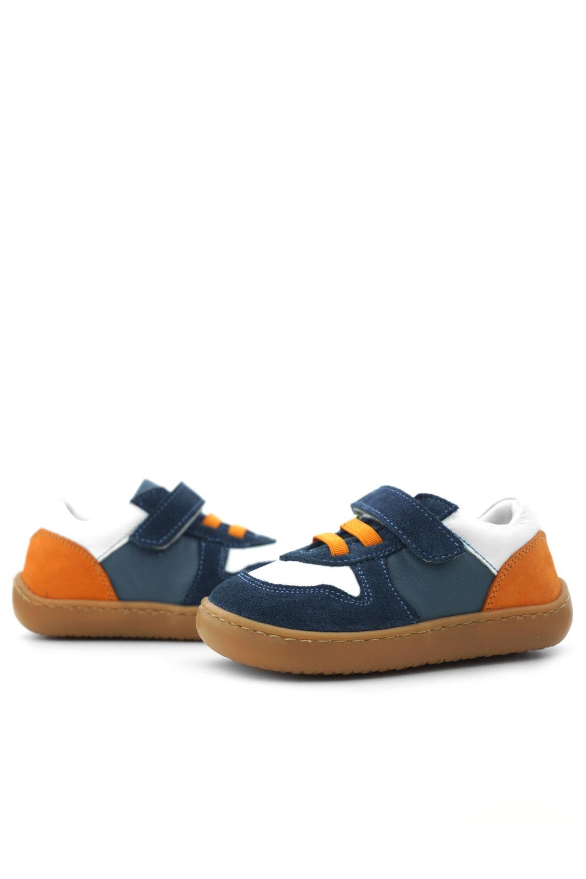 Rakerplus Bob Hakiki Deri Lacivert Beyaz Barefoot Cırtlı Lastikli Bebek Sneaker Ayakkabı R840-LBETU.25