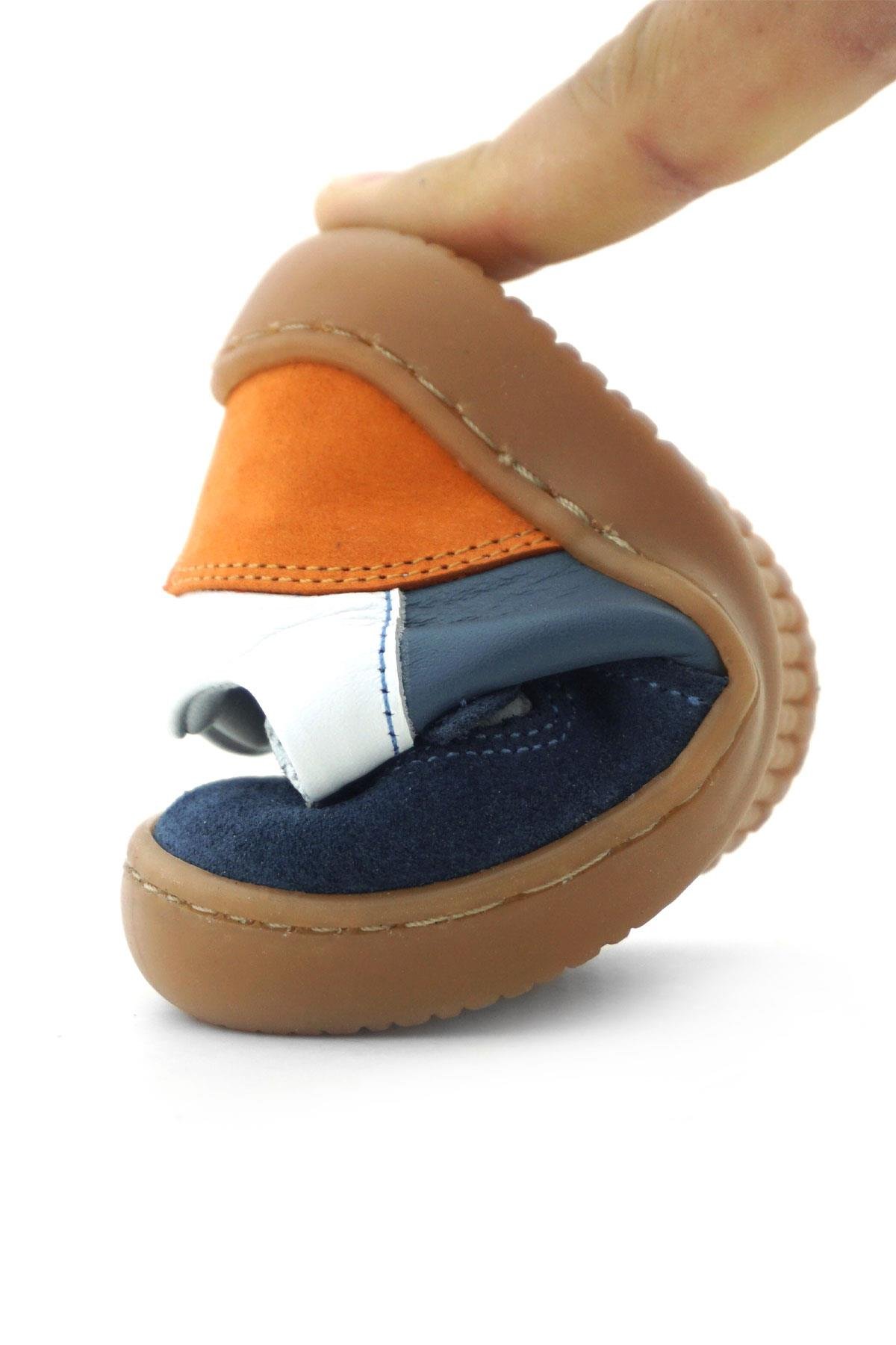 Rakerplus Bob Hakiki Deri Lacivert Beyaz Barefoot Cırtlı Lastikli Bebek Sneaker Ayakkabı R840-LBETU.25