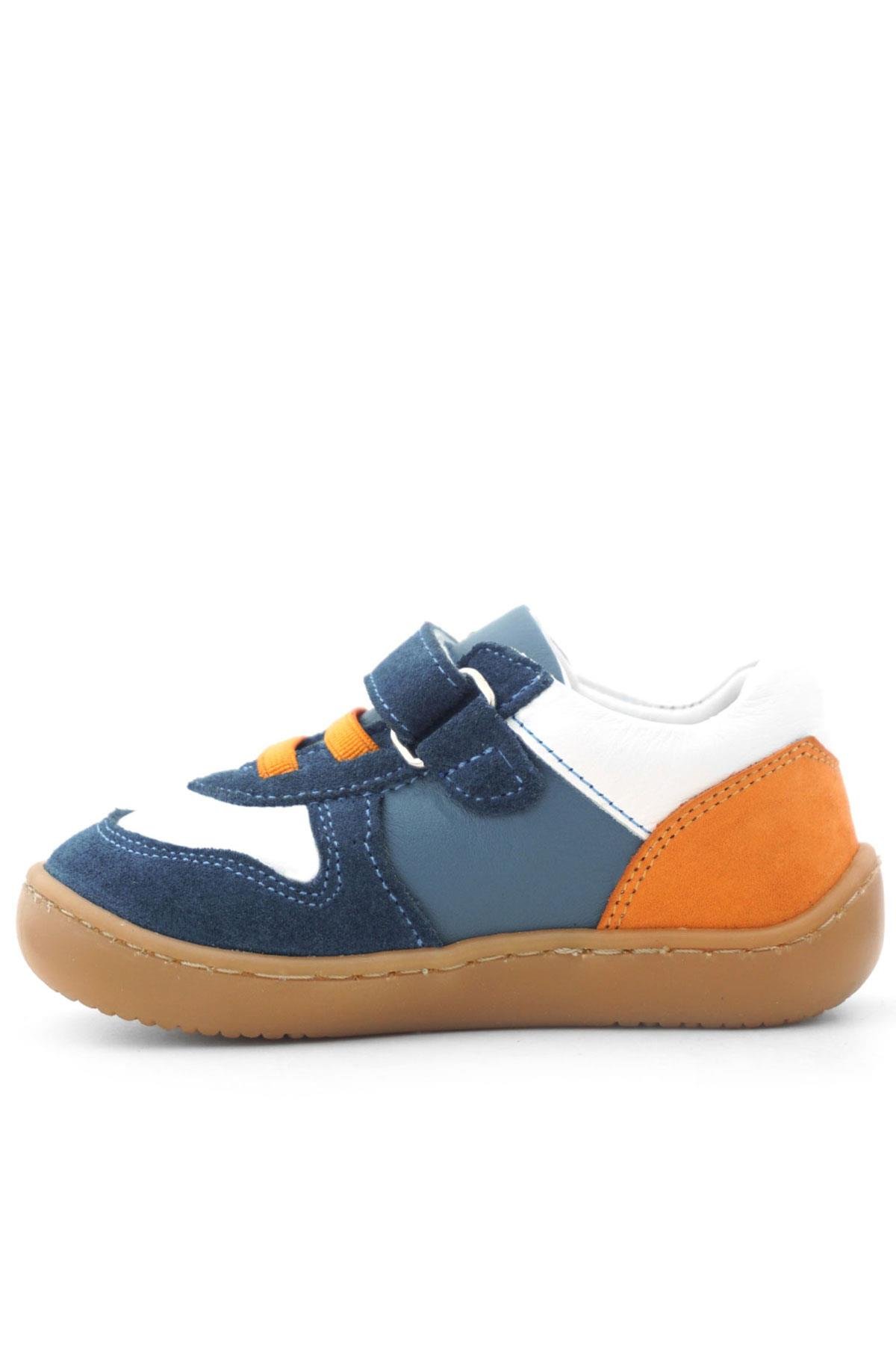 Rakerplus Bob Hakiki Deri Lacivert Beyaz Barefoot Cırtlı Lastikli Bebek Sneaker Ayakkabı R840-LBETU.25