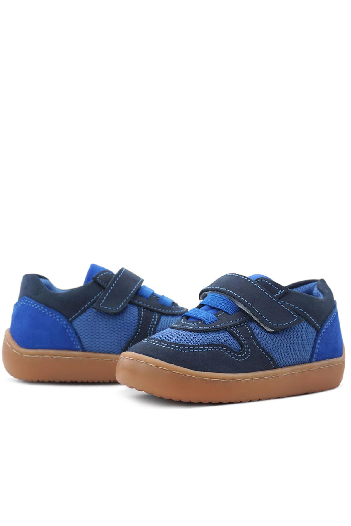 Rakerplus Bob Hakiki Deri Lacivert Mavi Barefoot Cırtlı Lastikli Bebek Sneaker Ayakkabı R840-LMA.25