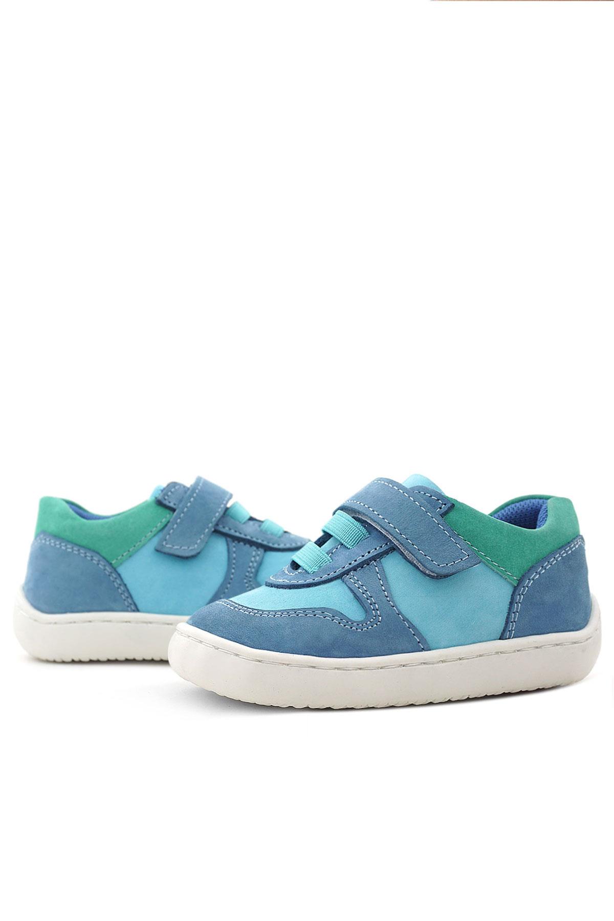 Rakerplus Bob Hakiki Deri Mavi Yeşil Barefoot Cırtlı Lastikli Bebek Sneaker Ayakkabı R840-MAYE.25