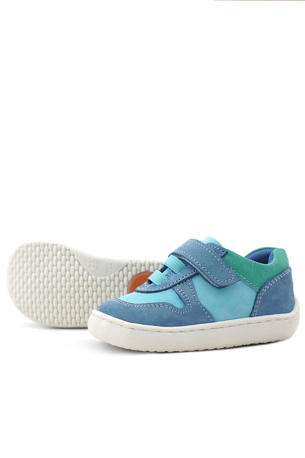 Rakerplus Bob Hakiki Deri Mavi Yeşil Barefoot Cırtlı Lastikli Bebek Sneaker Ayakkabı R840-MAYE.25