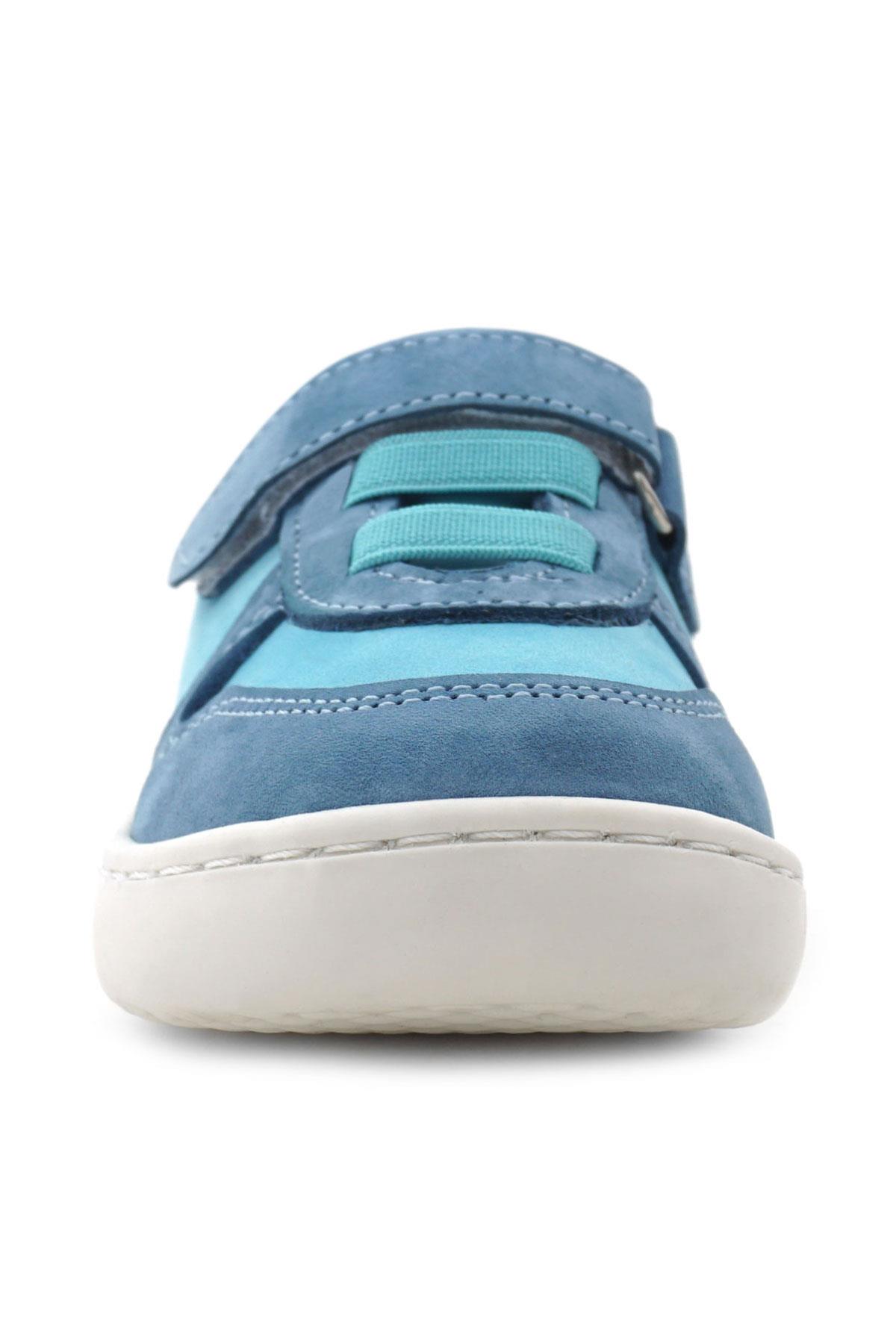 Rakerplus Bob Hakiki Deri Mavi Yeşil Barefoot Cırtlı Lastikli Bebek Sneaker Ayakkabı R840-MAYE.25