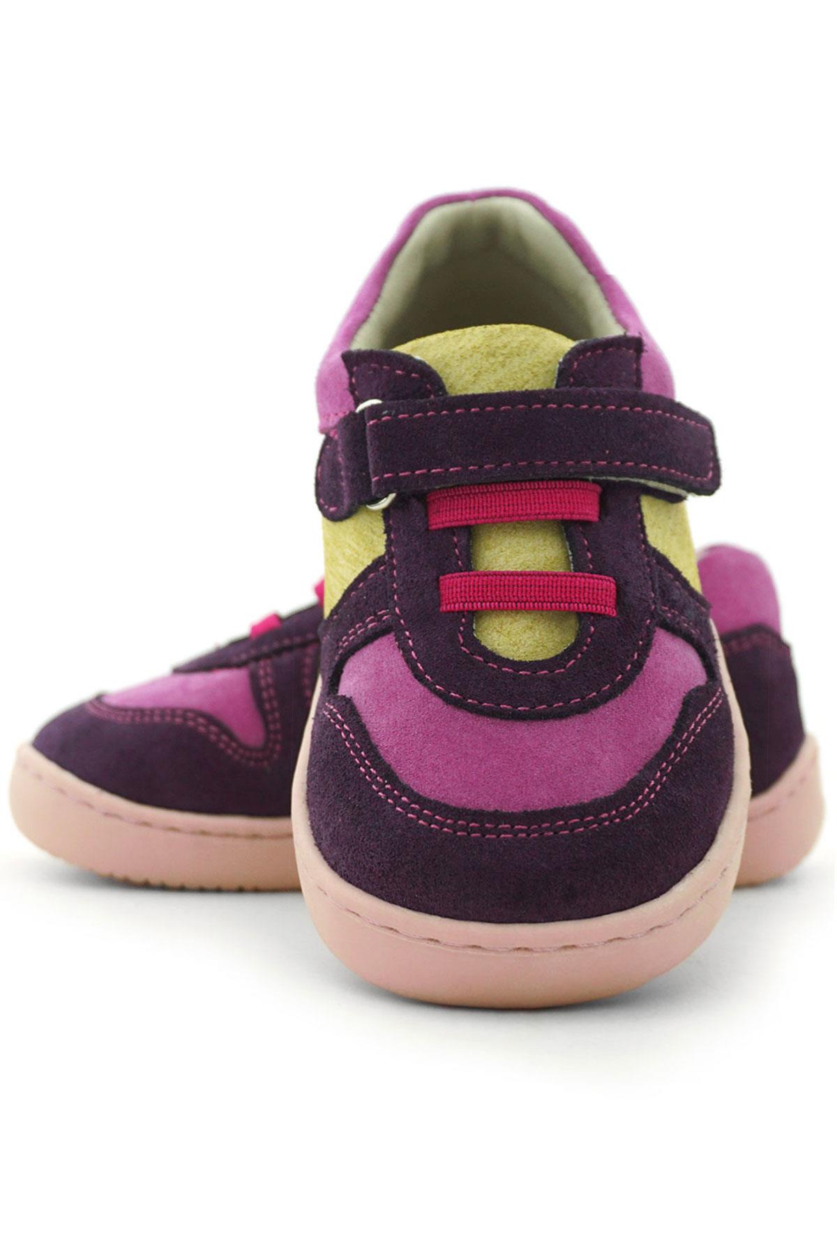 Rakerplus Bob Hakiki Deri Mor Pembe Barefoot Cırtlı Lastikli Bebek Sneaker Ayakkabı R840-MOPSA.25