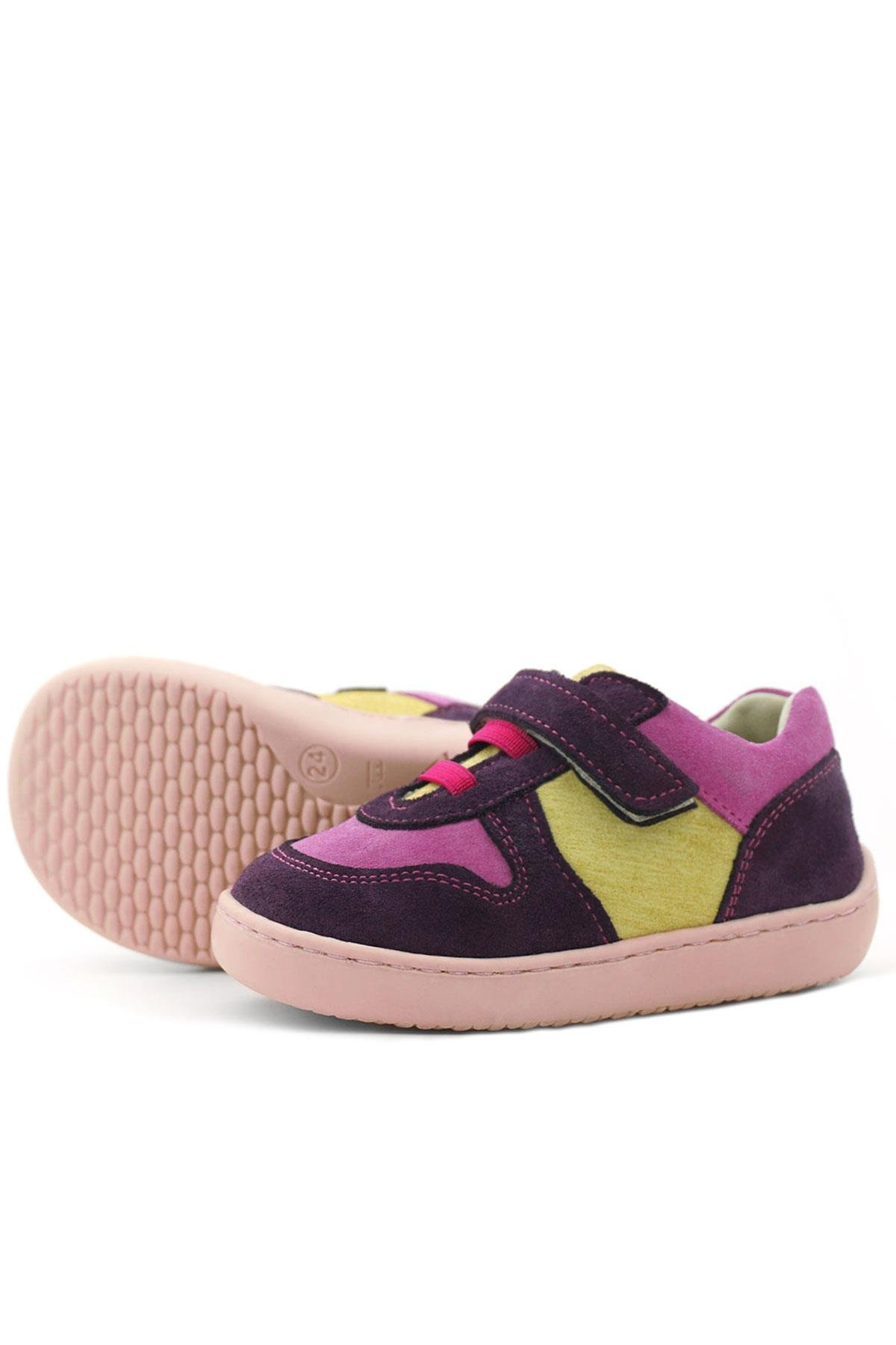 Rakerplus Bob Hakiki Deri Mor Pembe Barefoot Cırtlı Lastikli Bebek Sneaker Ayakkabı R840-MOPSA.25