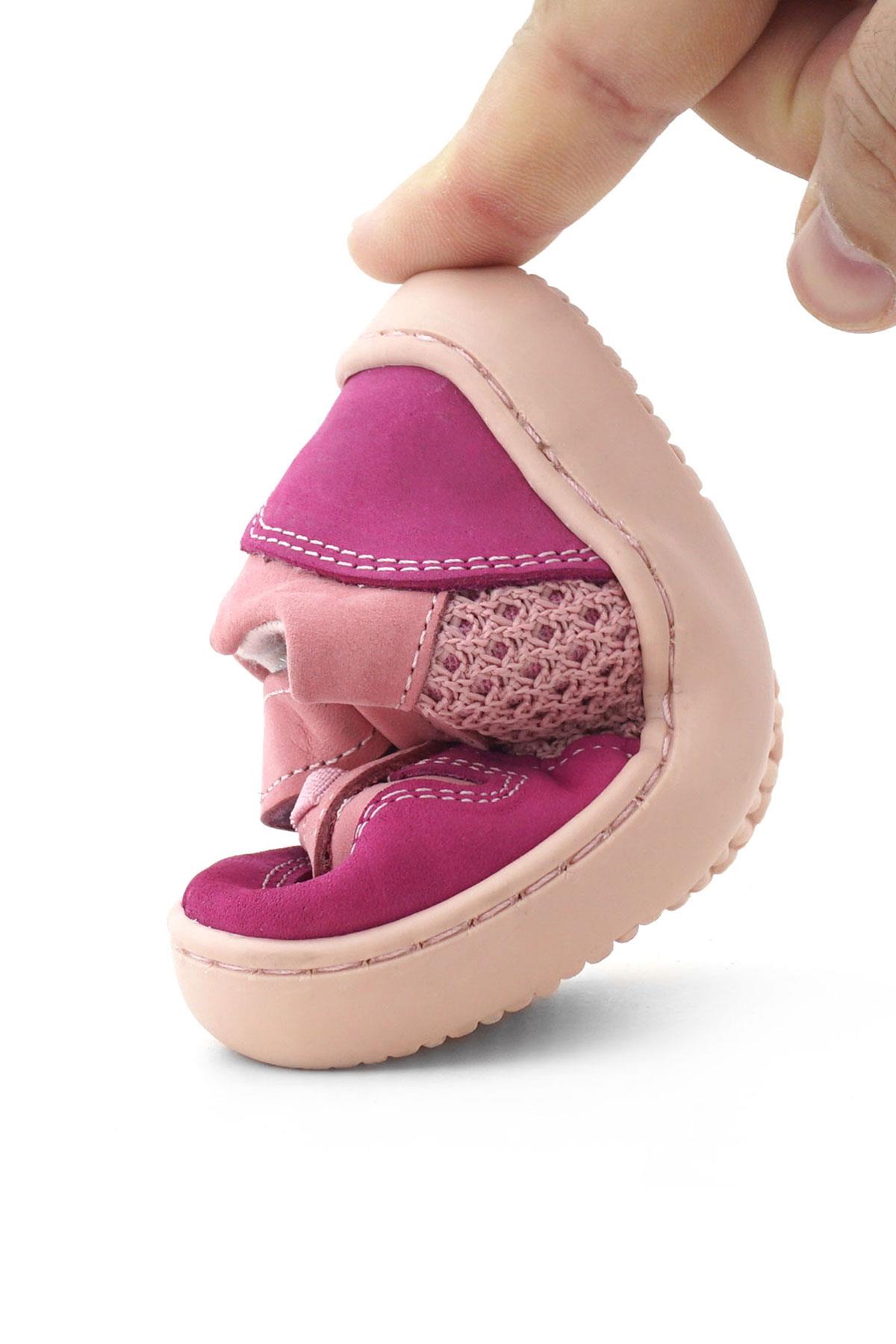 Rakerplus Bob Hakiki Deri Pembe Barefoot Cırtlı Lastikli Bebek Sneaker Ayakkabı R840-PP.25