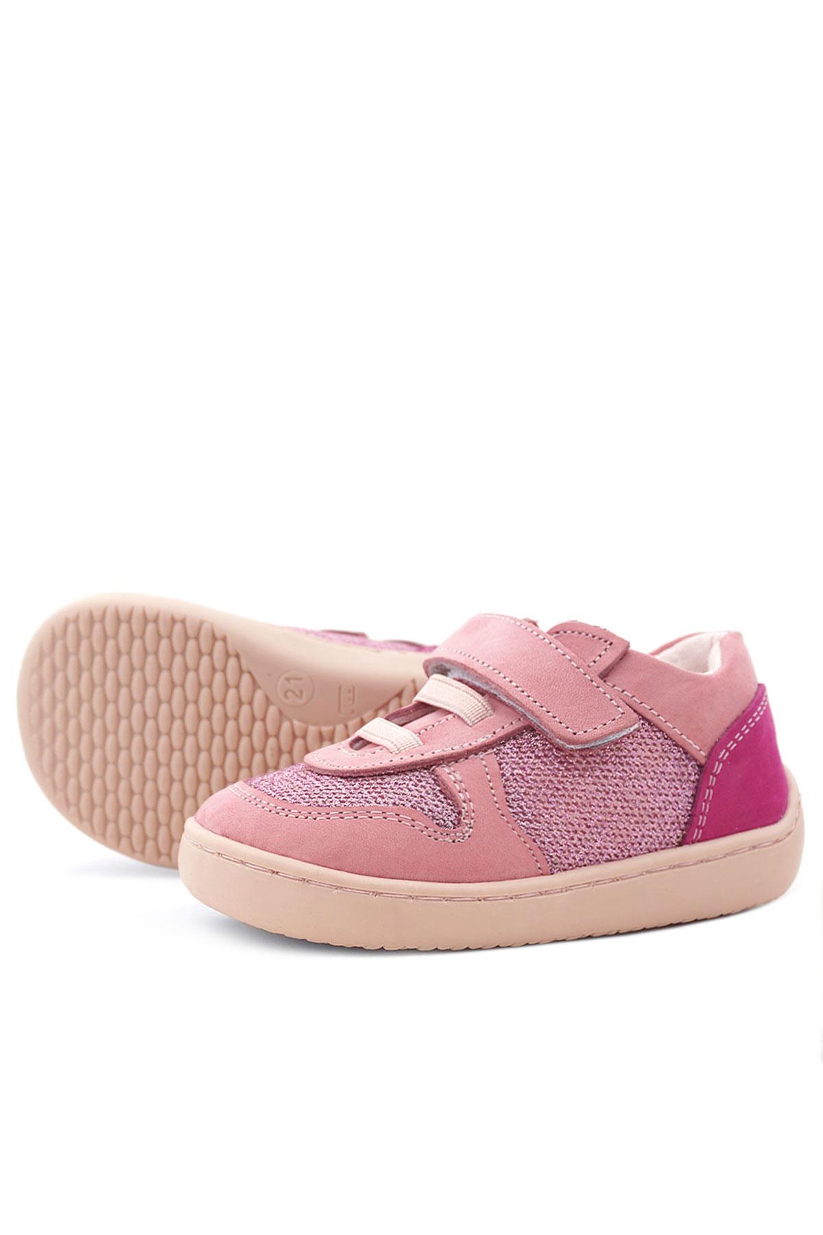 Rakerplus Bob Hakiki Deri Pembe Simli Barefoot Cırtlı Lastikli Bebek Sneaker Ayakkabı R840-PSIM.25