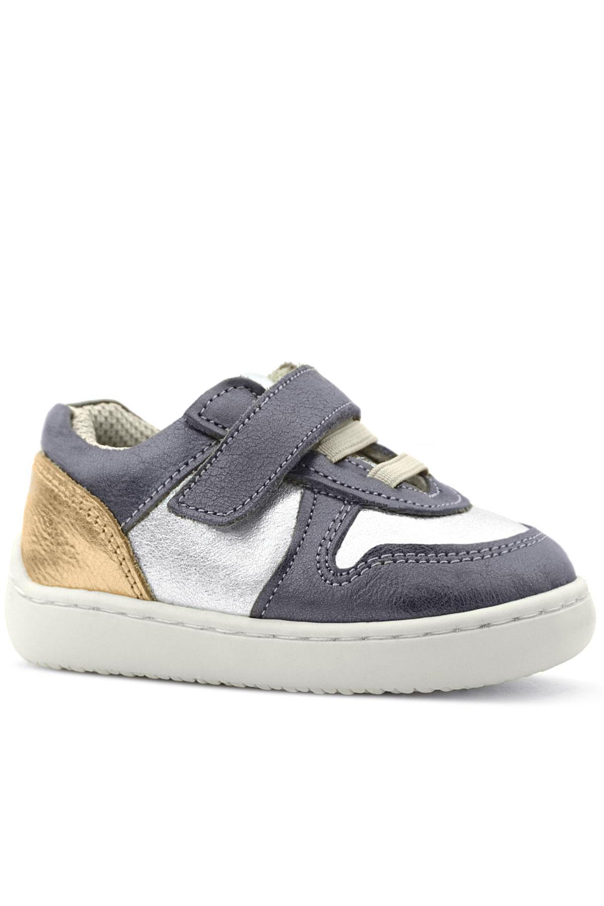 Rakerplus Bob Hakiki Deri Platin Gümüş Barefoot Cırtlı Lastikli Bebek Sneaker Ayakkabı R840-PLG.25